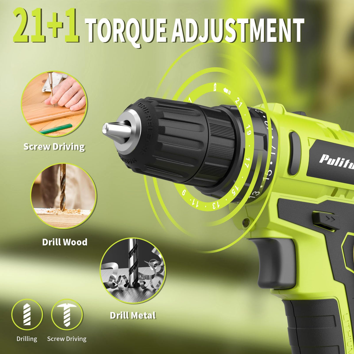 PULITUO S 20V Cordless Drill Driver Electric Screwdriver - PULITUO Official Imagery - 6