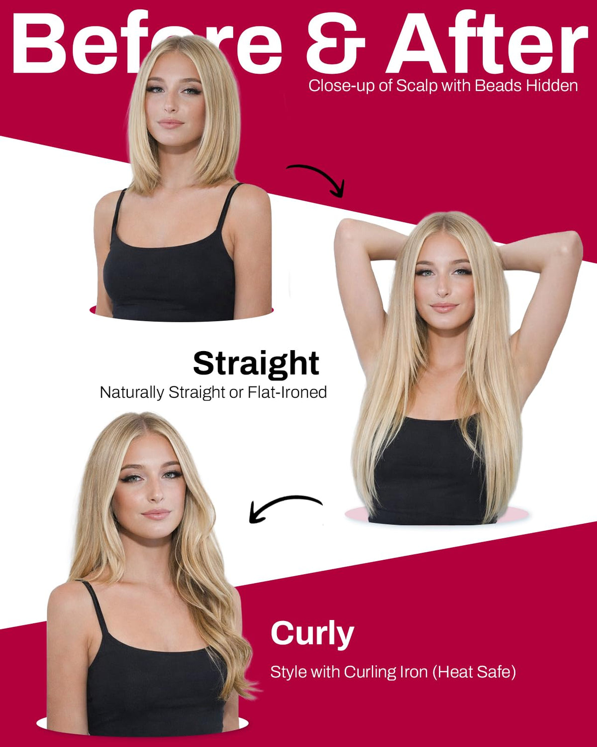 Moresoo Micro Bead Hair Extensions Real Human Hair Brown - Moresoo Official Imagery - 5