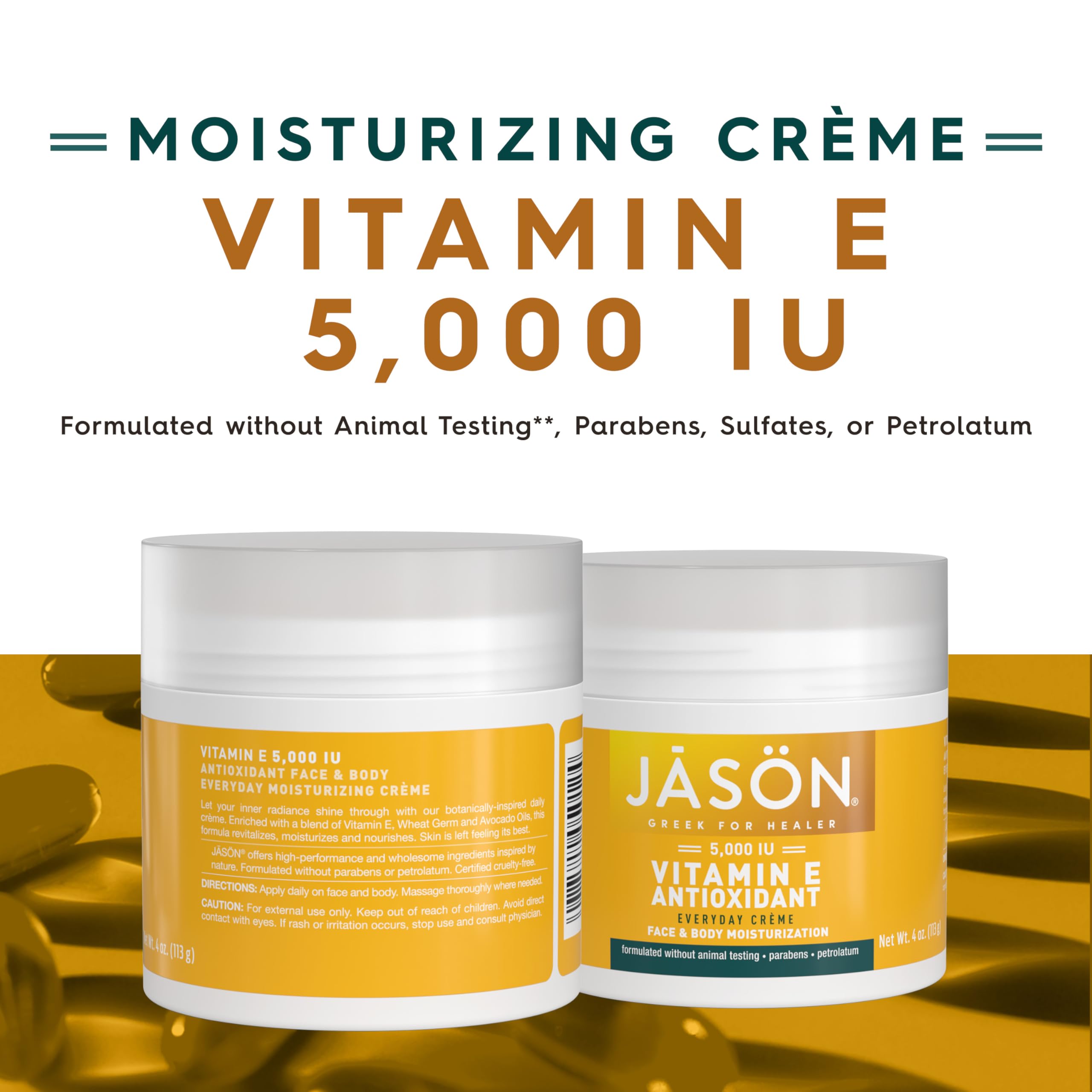 JASON Vitamin E 5,000 IU Moisturizing Crème, For Face and Body, - JASON