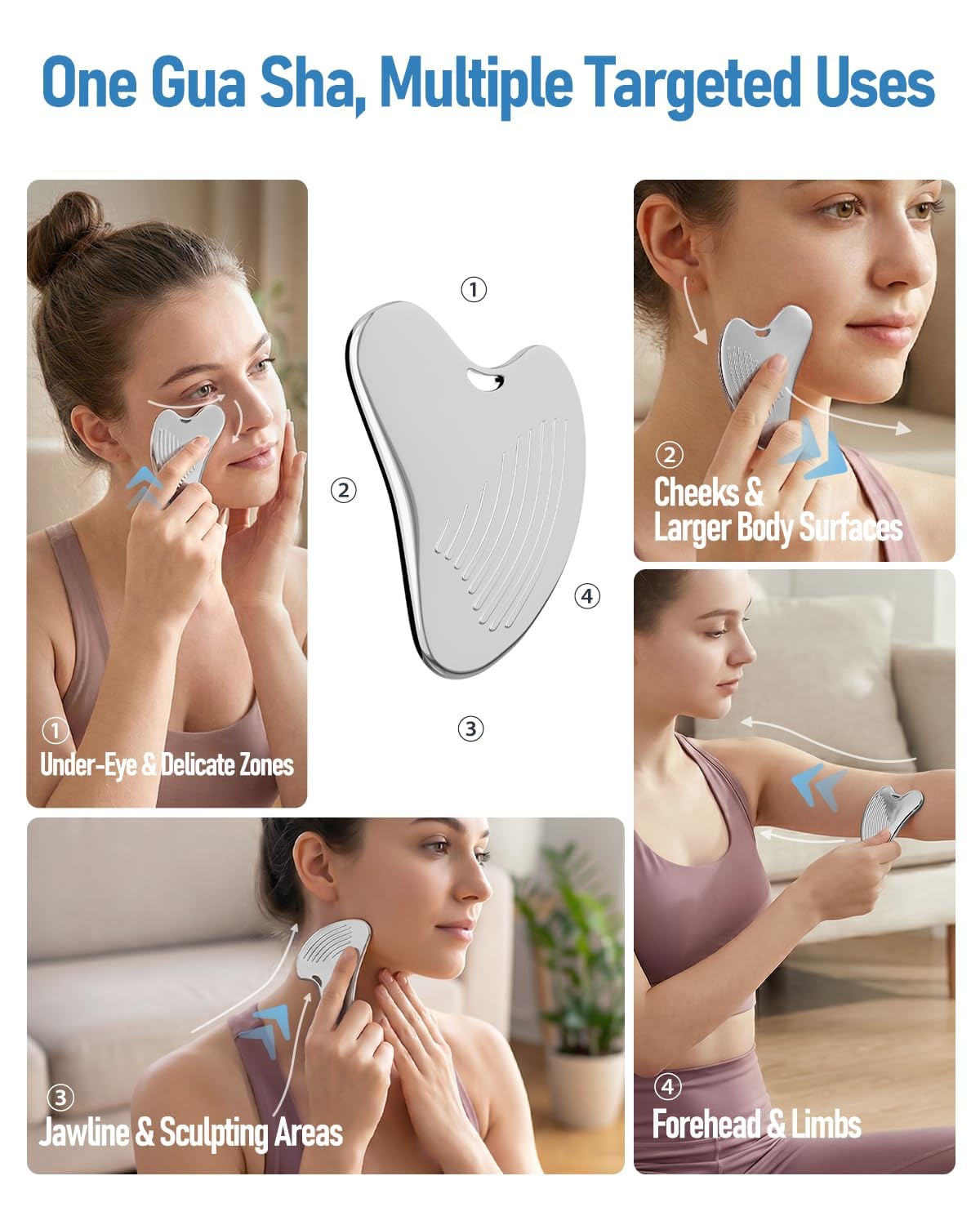 Yeamon Gua Sha Facial Tools Massager Set Stainless Steel - Yeamon Official Imagery - 7