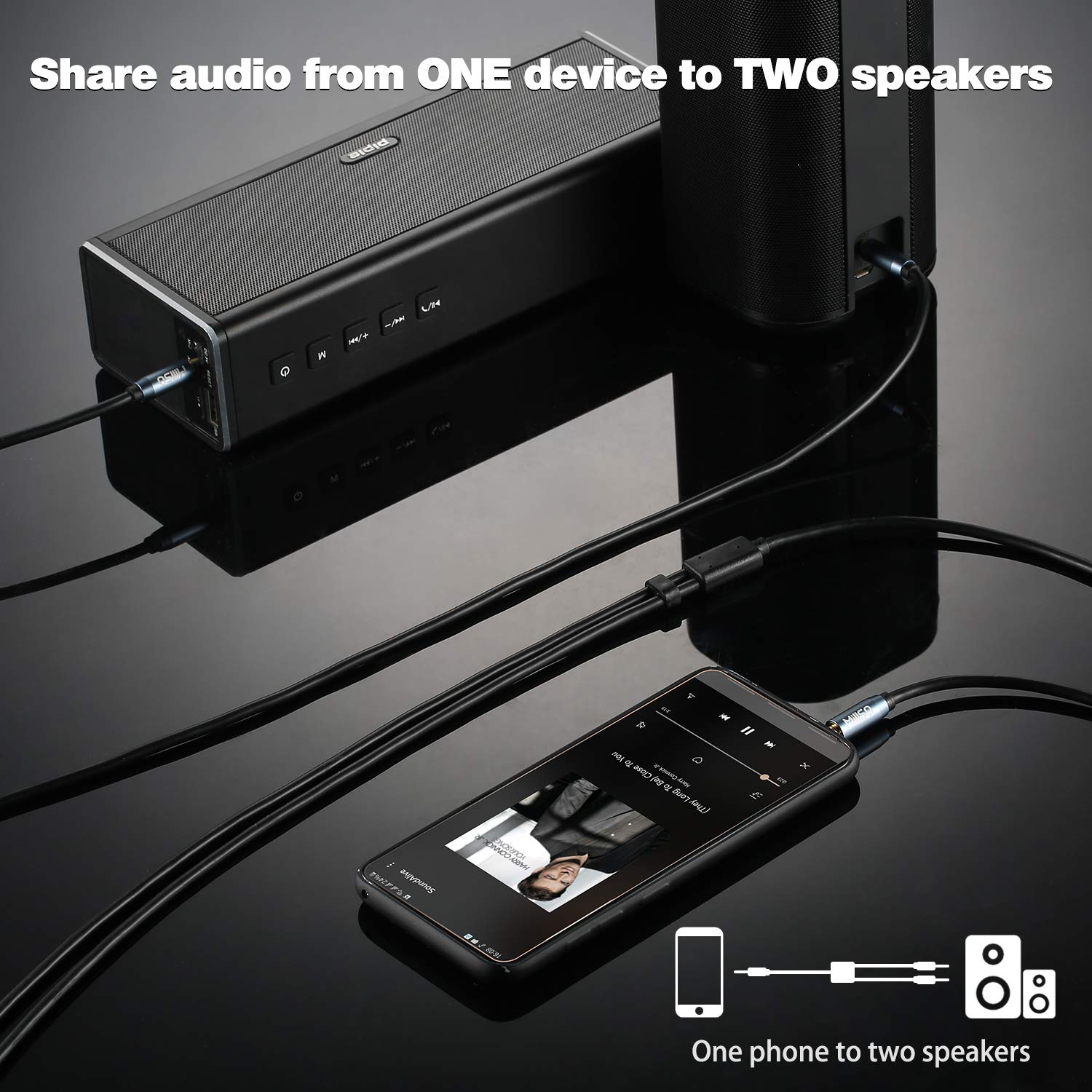 MillSO Audio Splitter 8 Feet 3.5mm Male to 2 Male Audio Splitter by MillSO - Angle View 5