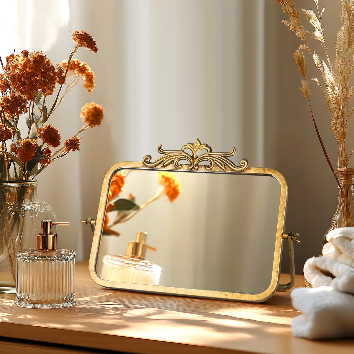 Small Vintage Mirror 7 9 L x 11 8 W Antique Gold Desk Mirror - GIFTTROVE Official Imagery - 7
