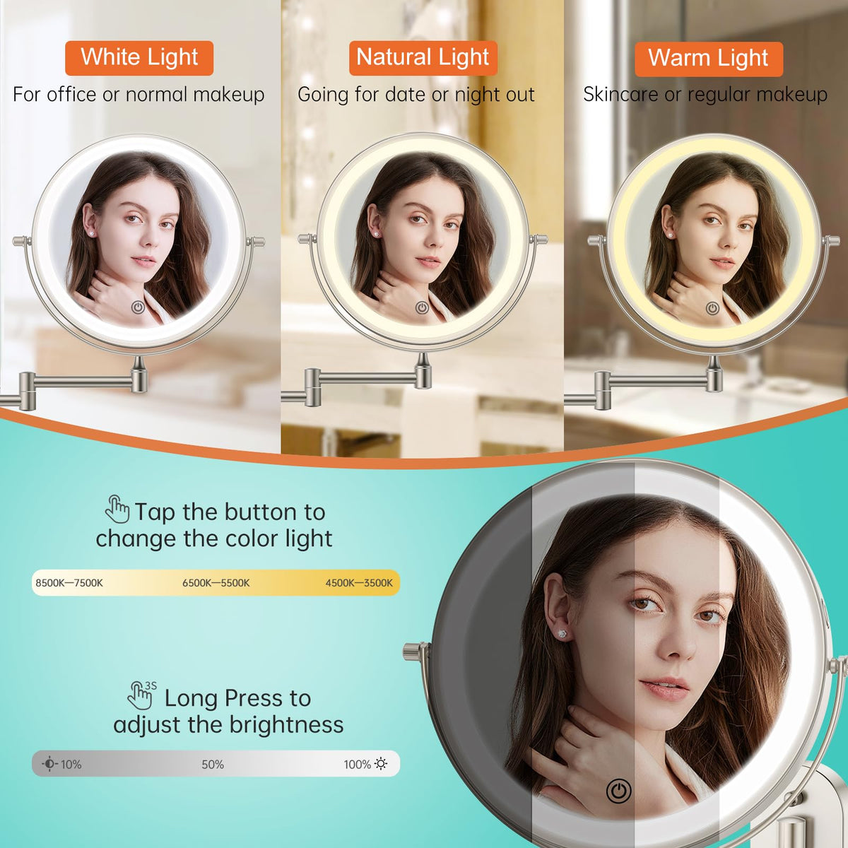 5000mAh Rechargeable Wall Mounted Lighted Makeup Vanity - FUNTOUCH Official Imagery - 5
