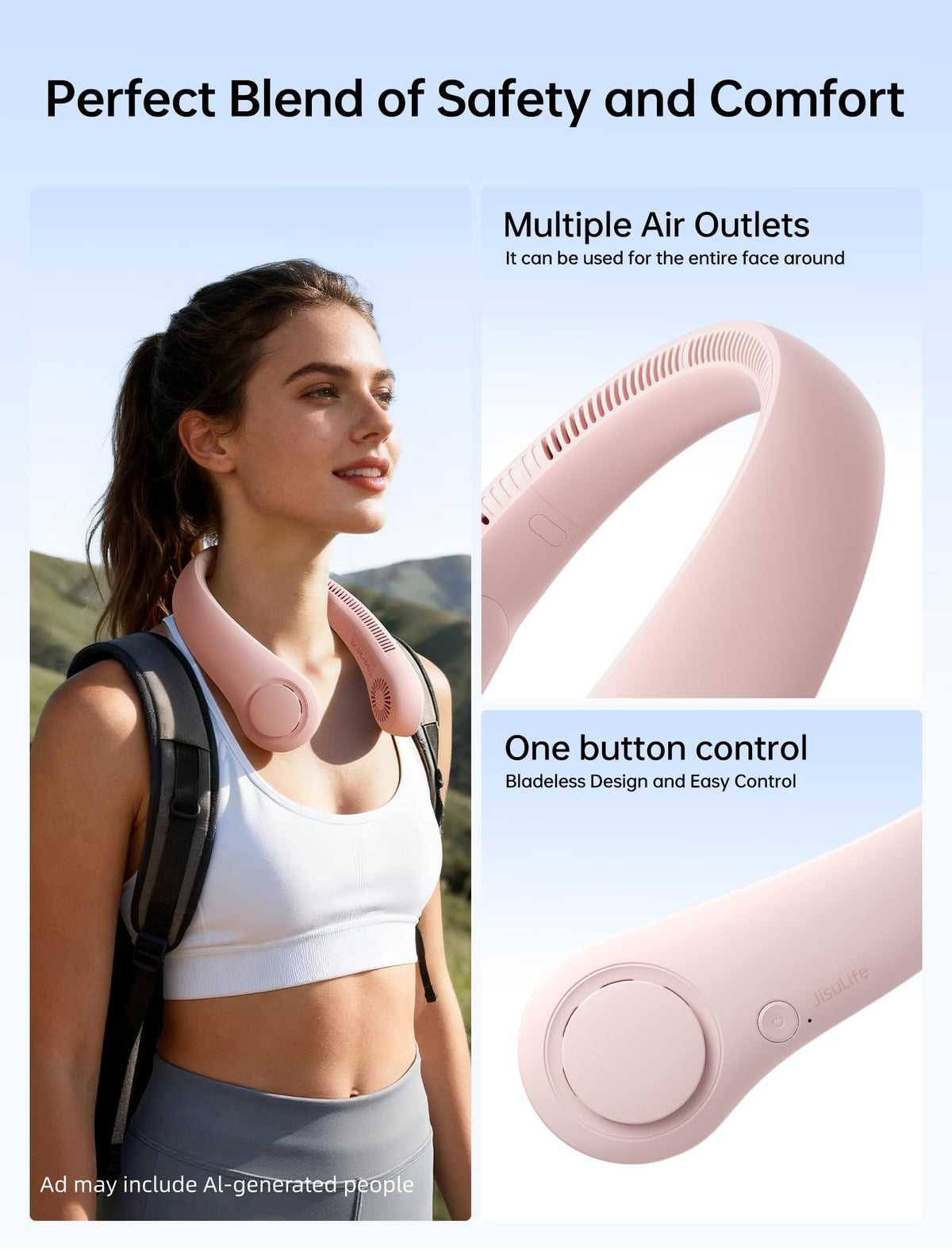 JISULIFE Portable Neck Fan Hands Free Bladeless 5 Speeds - JISULIFE Official Imagery - 5