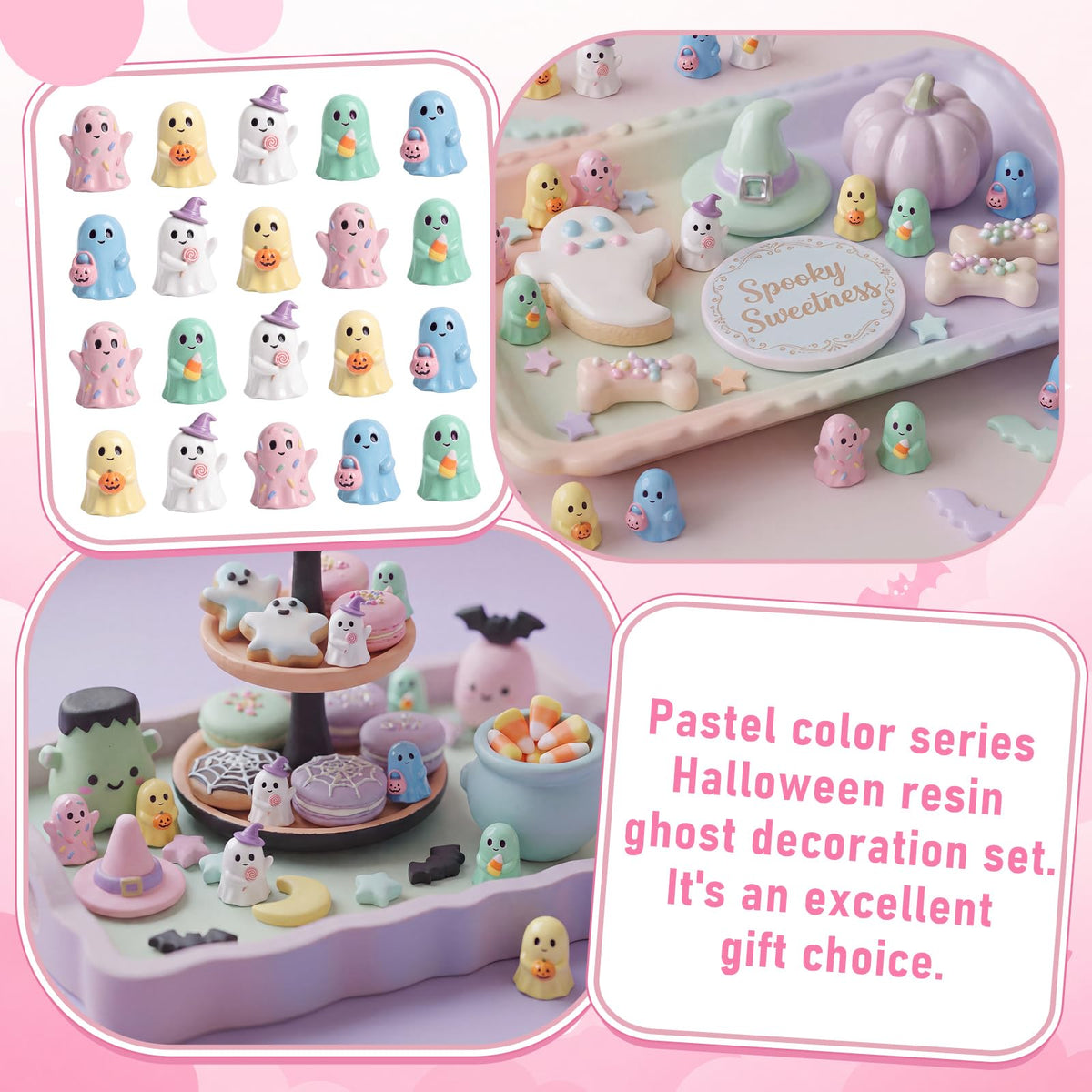 Qunclay 100 Pcs Halloween Ghosts Figurines Decor Pastel Tiny - Qunclay Official Imagery - 5