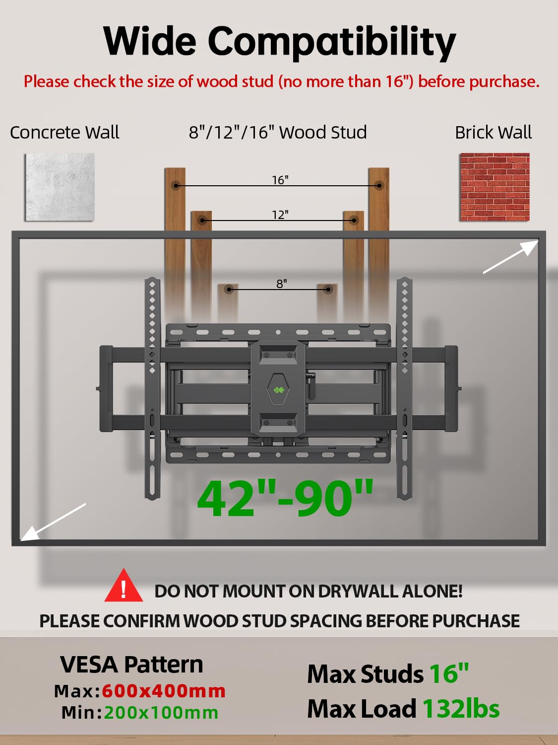 USX Mount Full Motion TV Wall Mount for Most 42 90 inch Flat - USX MOUNT Official Imagery - 3
