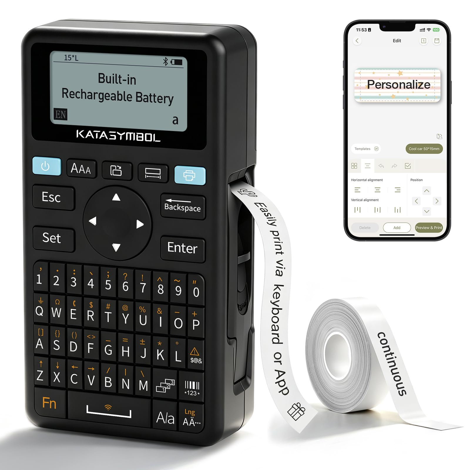 SUPVAN E11 Keyboard & Bluetooth Label Maker Machine with 4 Tapes by SUPVAN - Angle View 10