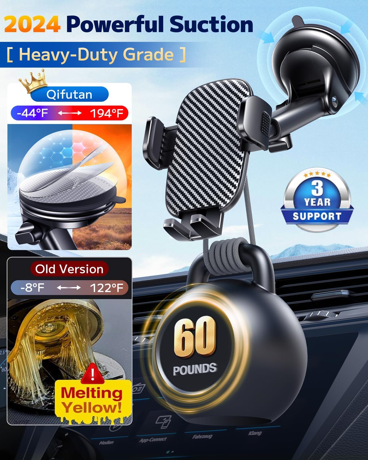 Qifutan Car Phone Holder Mount Phone Mount for Car Windshield Das by Qifutan - Angle View 3