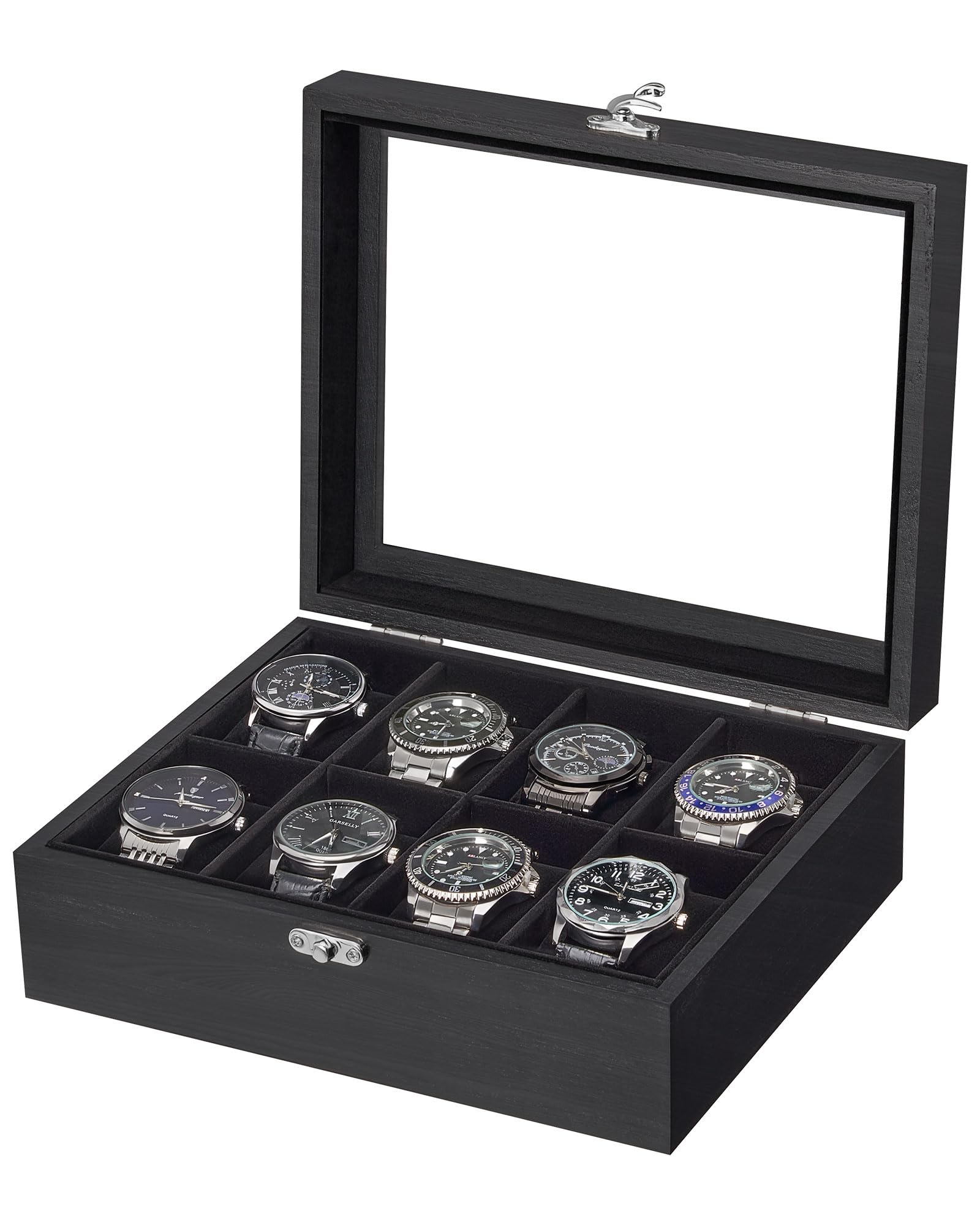 ProCase 8 Slot Wooden Watch Display Case With Glass Lid, - Product Imagery