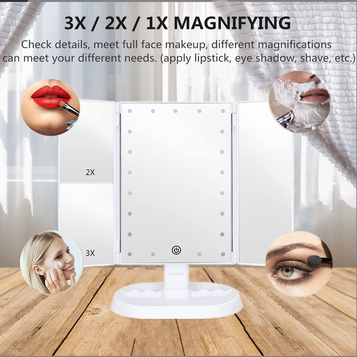 Trifold Lighted Vanity Makeup Mirror with 21 LEDs Lights 1x - deweisn Official Imagery - 8