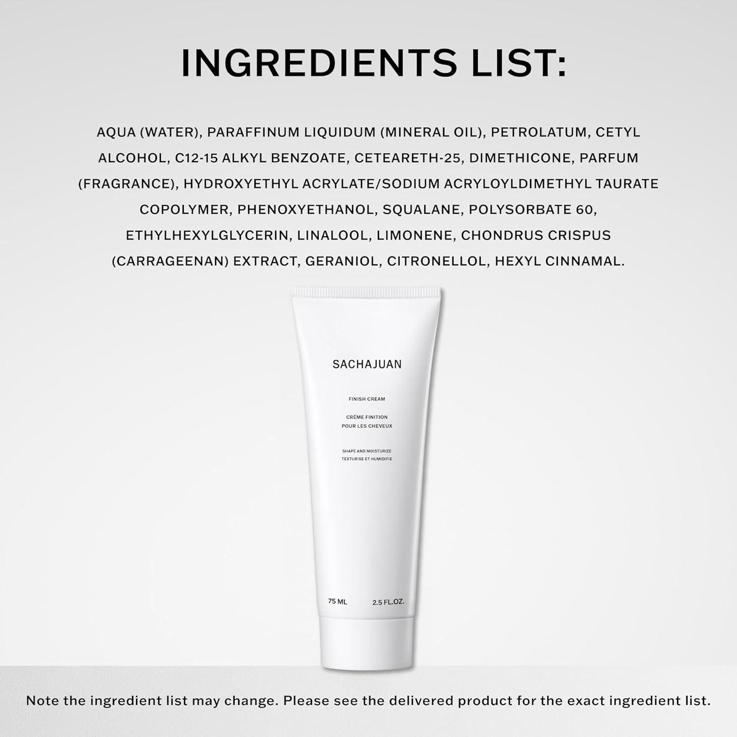 SachaJuan Finish Cream Shape and Moisture in 75 ml jar, showcasing the sleek packaging and creamy texture for hair styling.