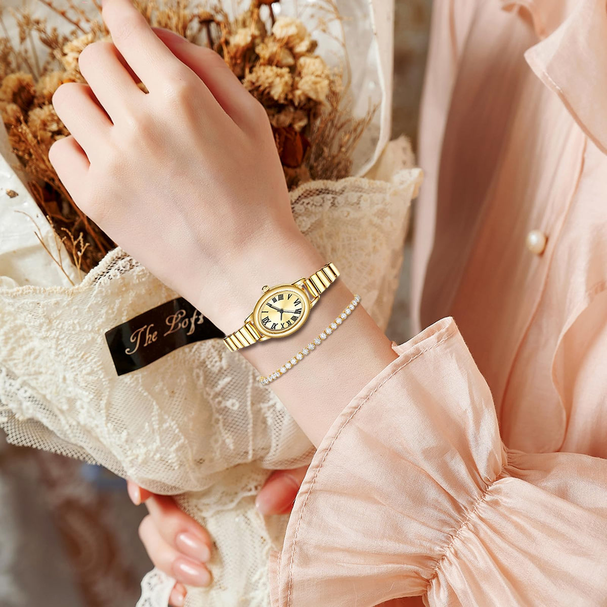 Gosasa Small Gold Watch for Women Oval Dial Expansion Band - Gosasa Official Imagery - 5