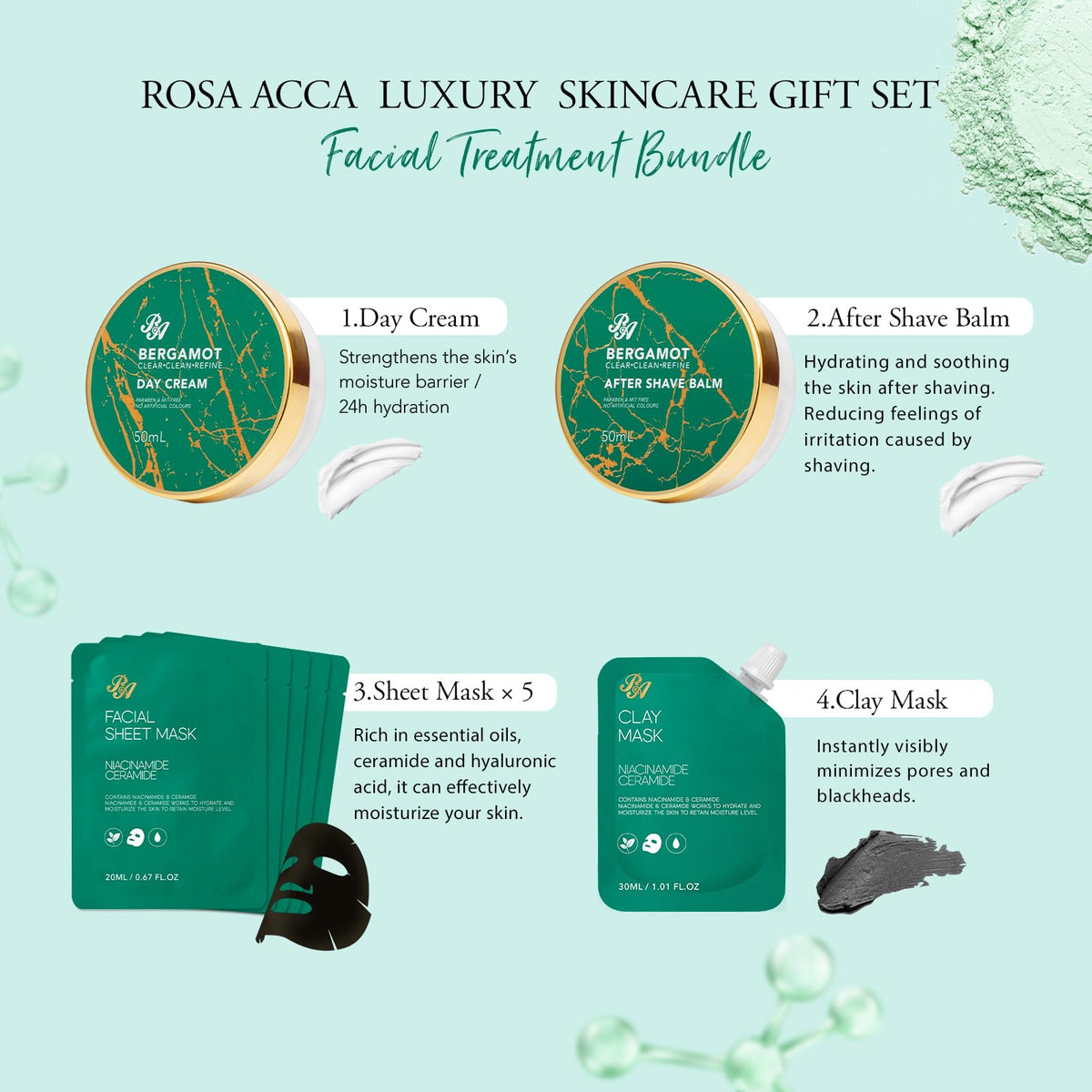 Men Bergamot Facial Skin Care Set Fathers Day Gift 21 Pcs - RA ROSA ACCA Official Imagery - 4