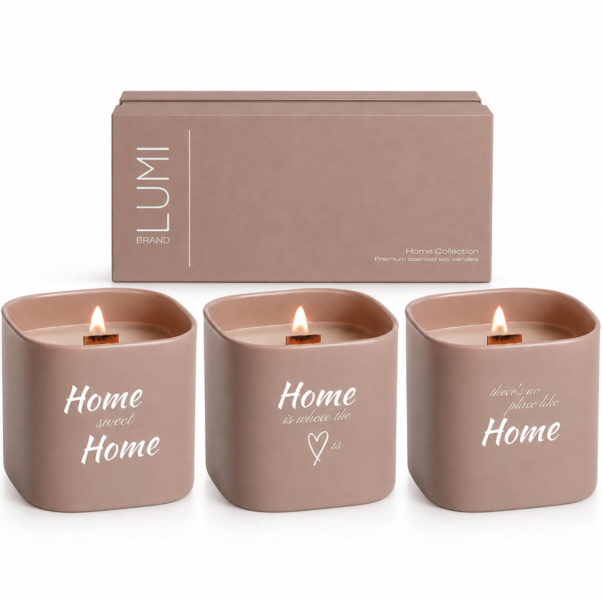 Set of 3 Premium Scented Soy Candles Gift Set - Lumi Brand Official Imagery - 8