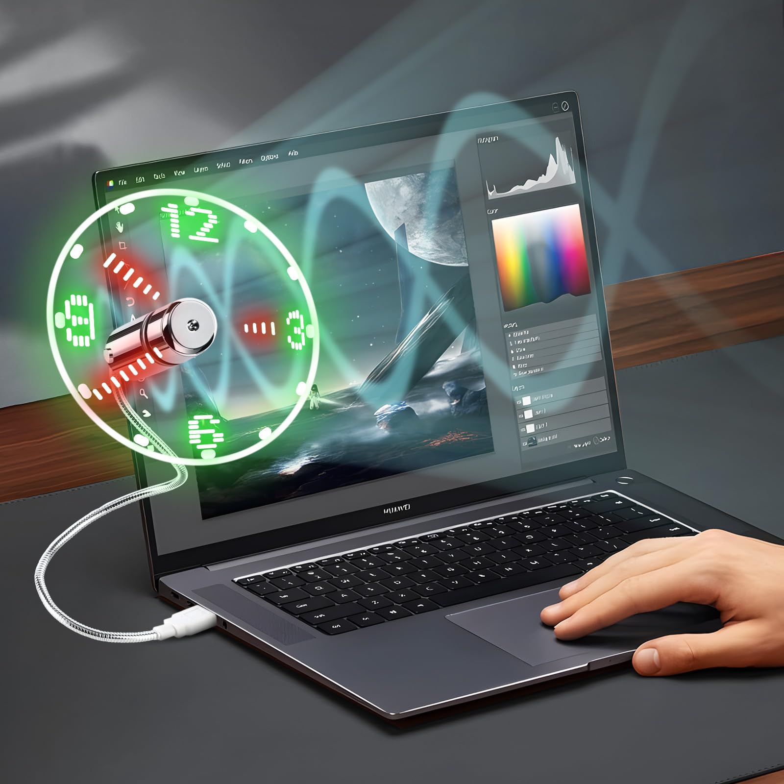 ONXE LED USB Clock Fan with Real Time Display Function,Stocking S - ONXE Official Product View 7