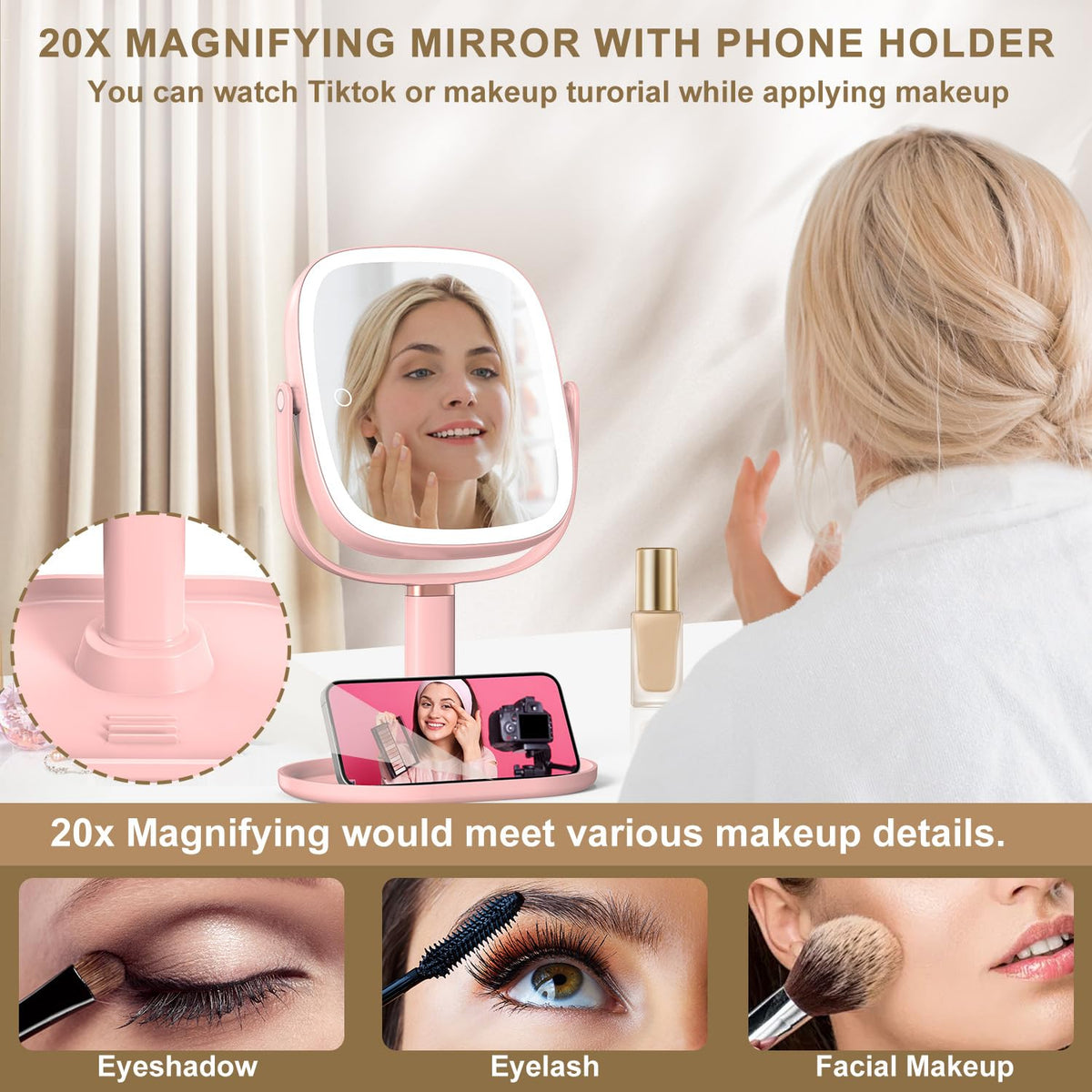 Makeup Mirror with Lights 1X 20X Magnifying Mirror with - Mocado Official Imagery - 6