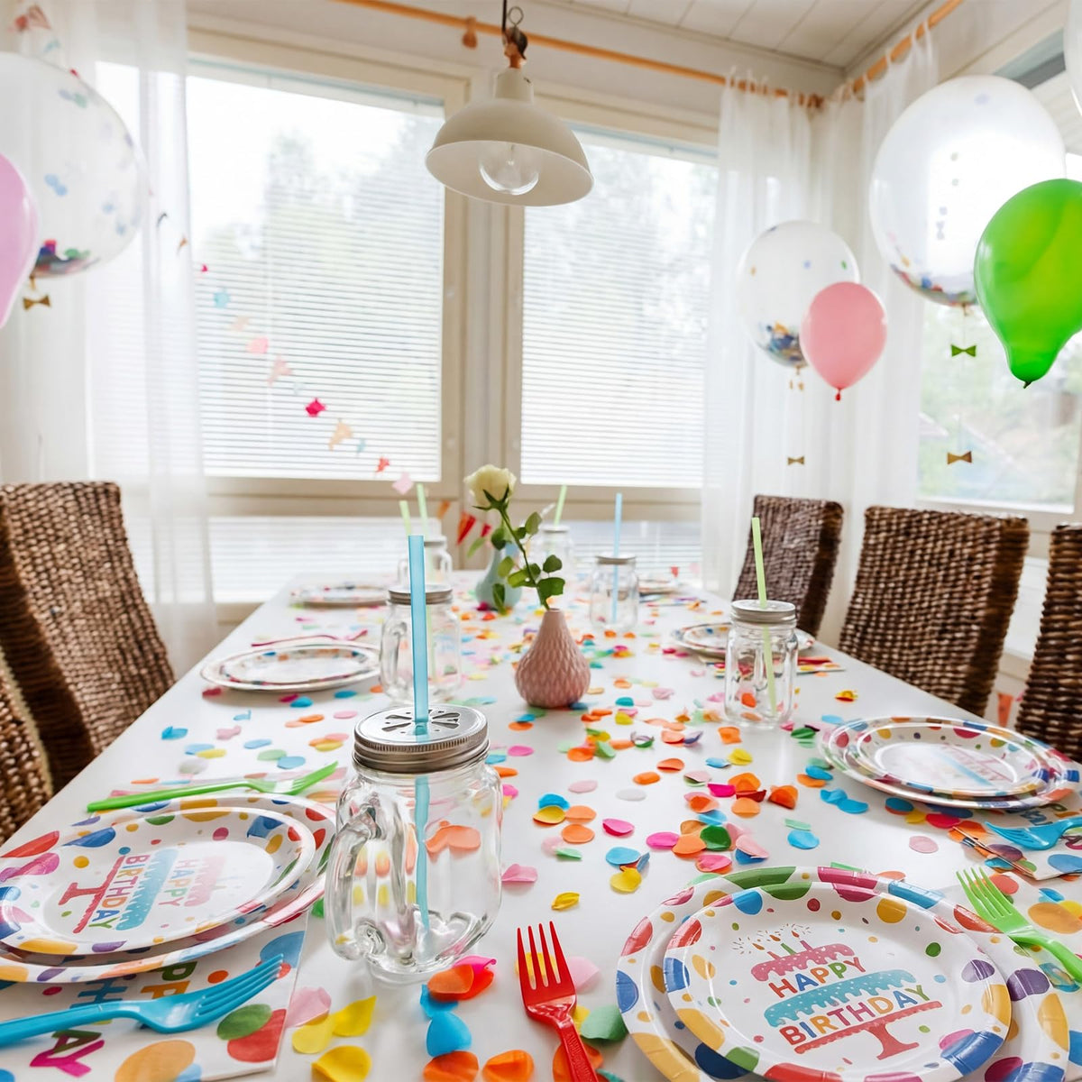 200 Pcs Happy Birthday Colorful Polka Dot Party Paper Plates - Ziliny Official Imagery - 7