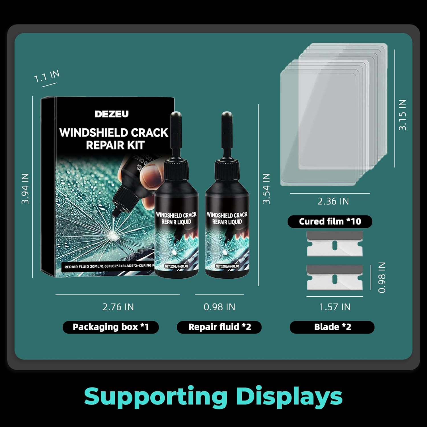 DEZEU 2026 windshield crack repair kit with two upgraded bottles for glass repair, designed for quick and effective crack fixing.