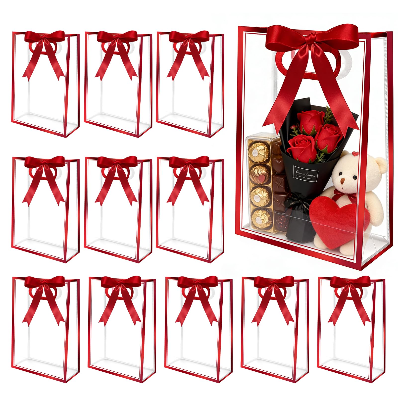 12 Pcs Clear Gift Bags with Handles, 7.1"x10.2"x3.2" Party Favor - Product Imagery