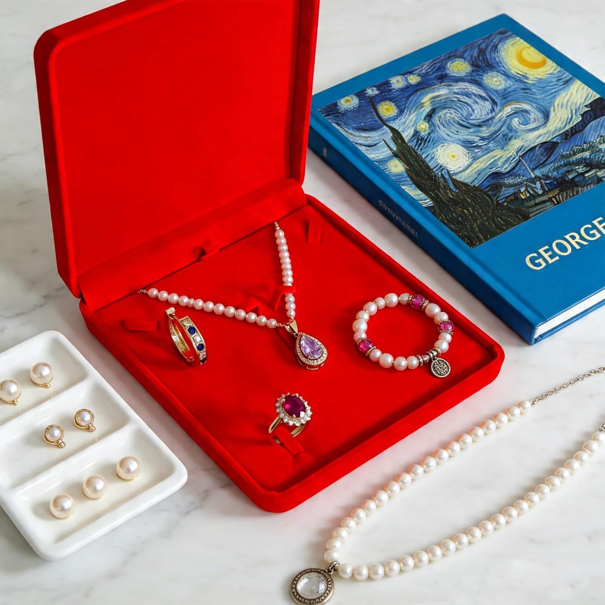 6 Pcs Red Velvet Jewelry Box Set Large Necklace Organizer - YQLHprom Official Imagery - 8