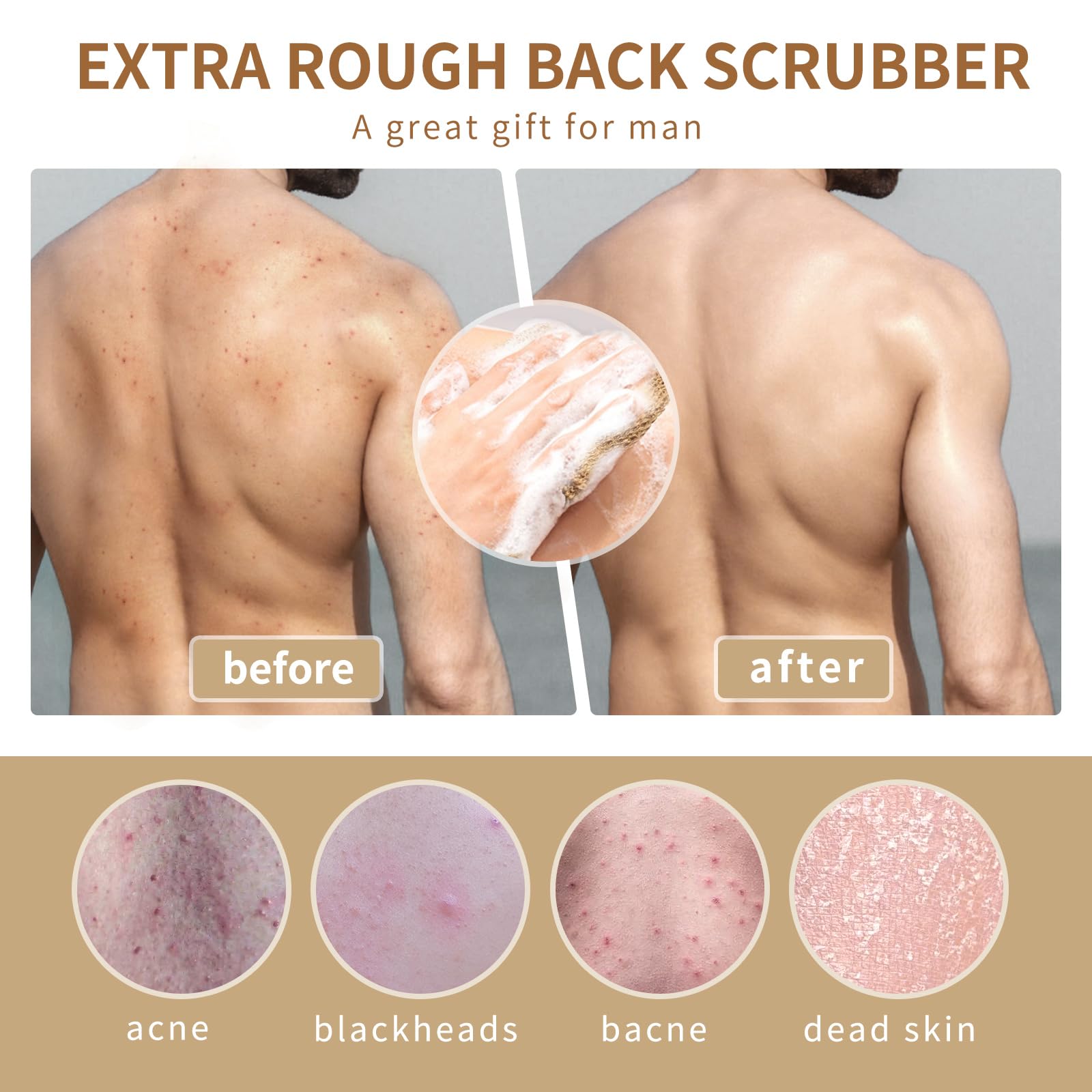YOTDHUO Extra Rough Exfoliating Back Scrubber,Natural Body Exfoliator for - YOTDHUO Official Product View 4