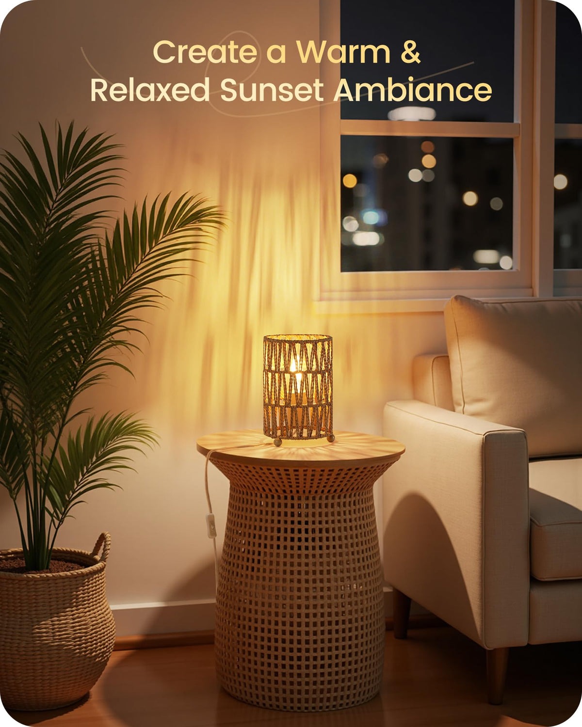 Boho Table Lamps Set of 2 Rattan Style Small Bedside Lamps - GOEBLESON Official Imagery - 4