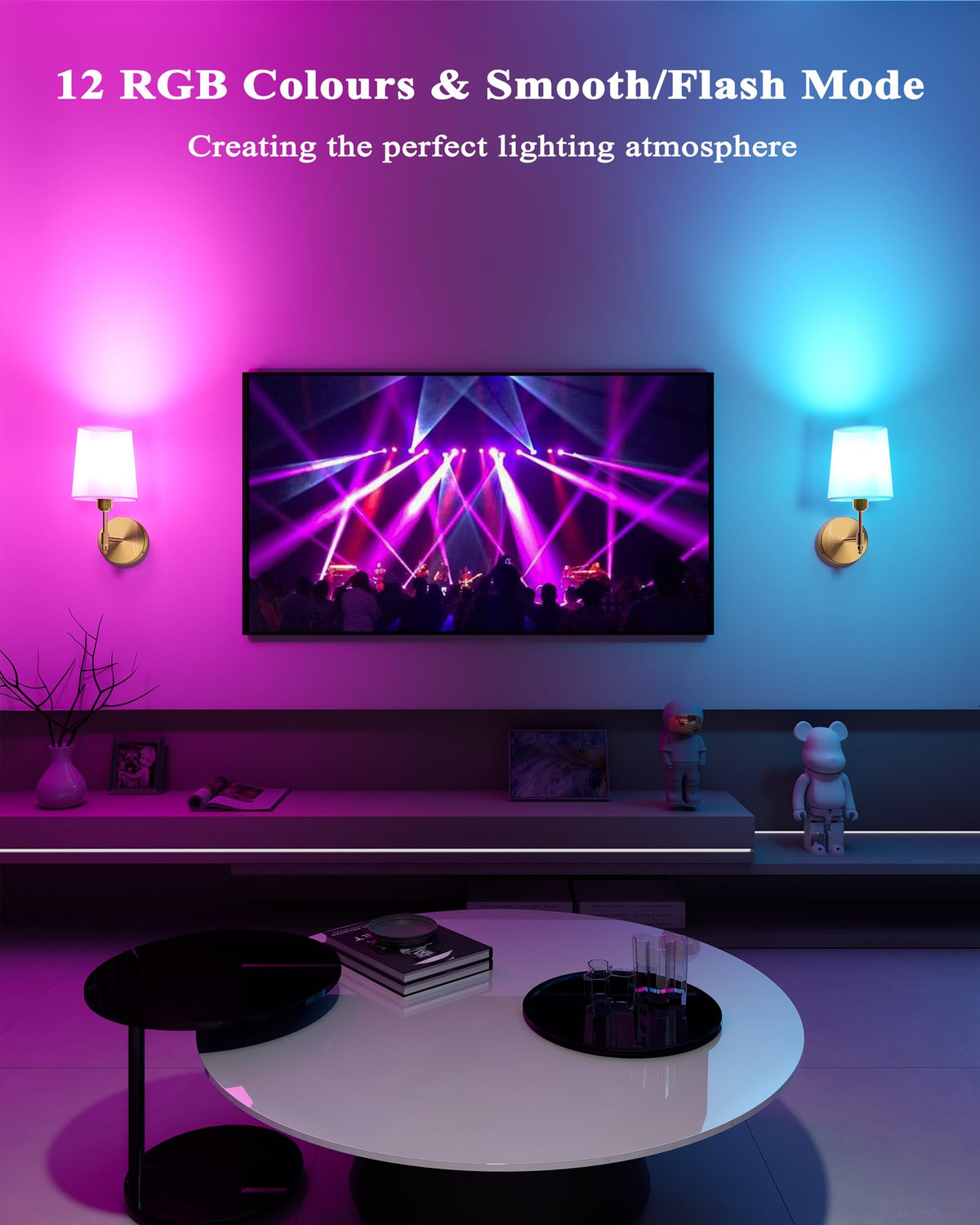 Battery Operated Wall Sconces Set of 2 Remote Control RGB - Ouyulong Official Imagery - 5