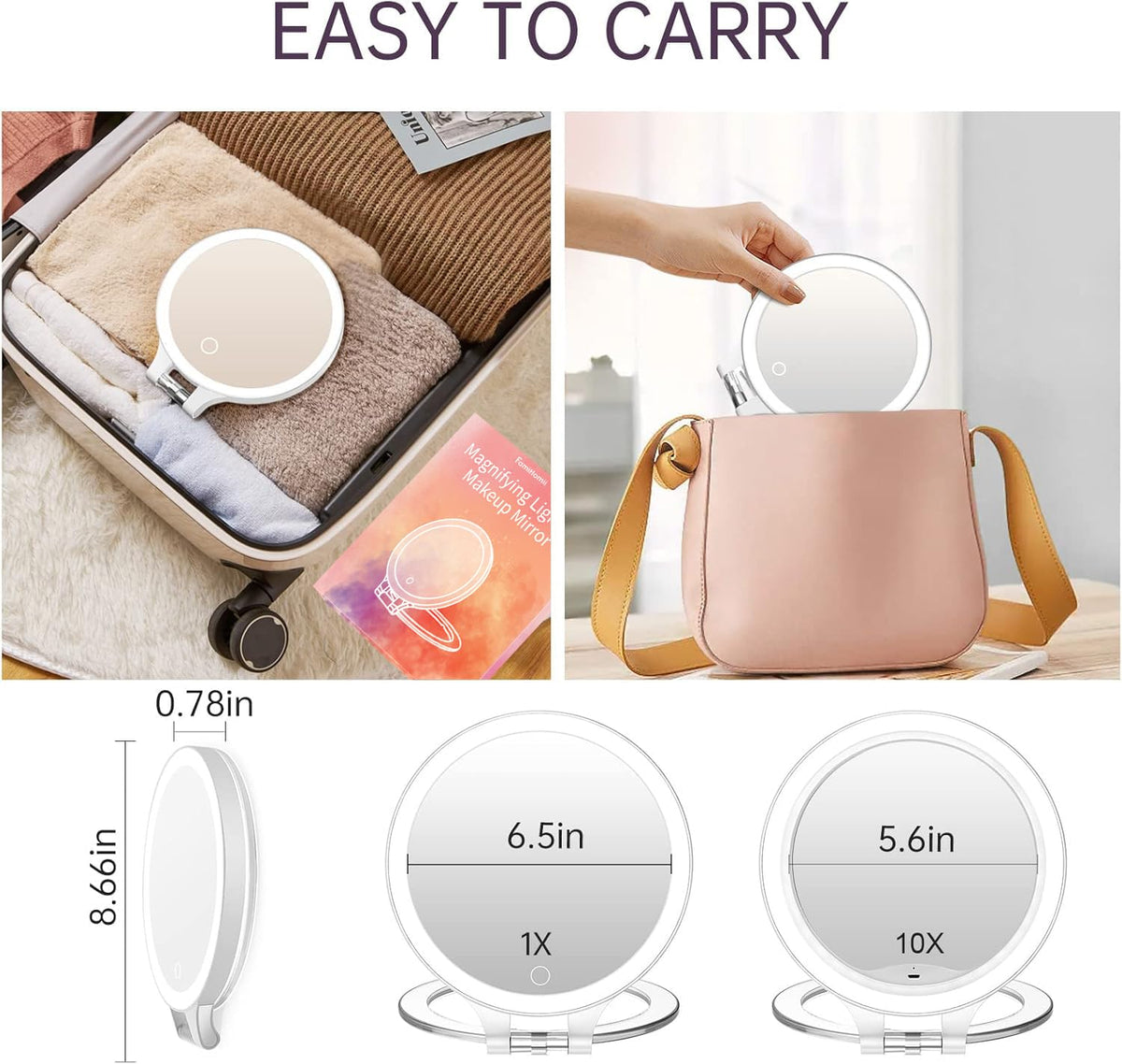 Famihomii Hand Mirror with 3 Light Color Dimmable Lighted - Famihomii Official Imagery - 3
