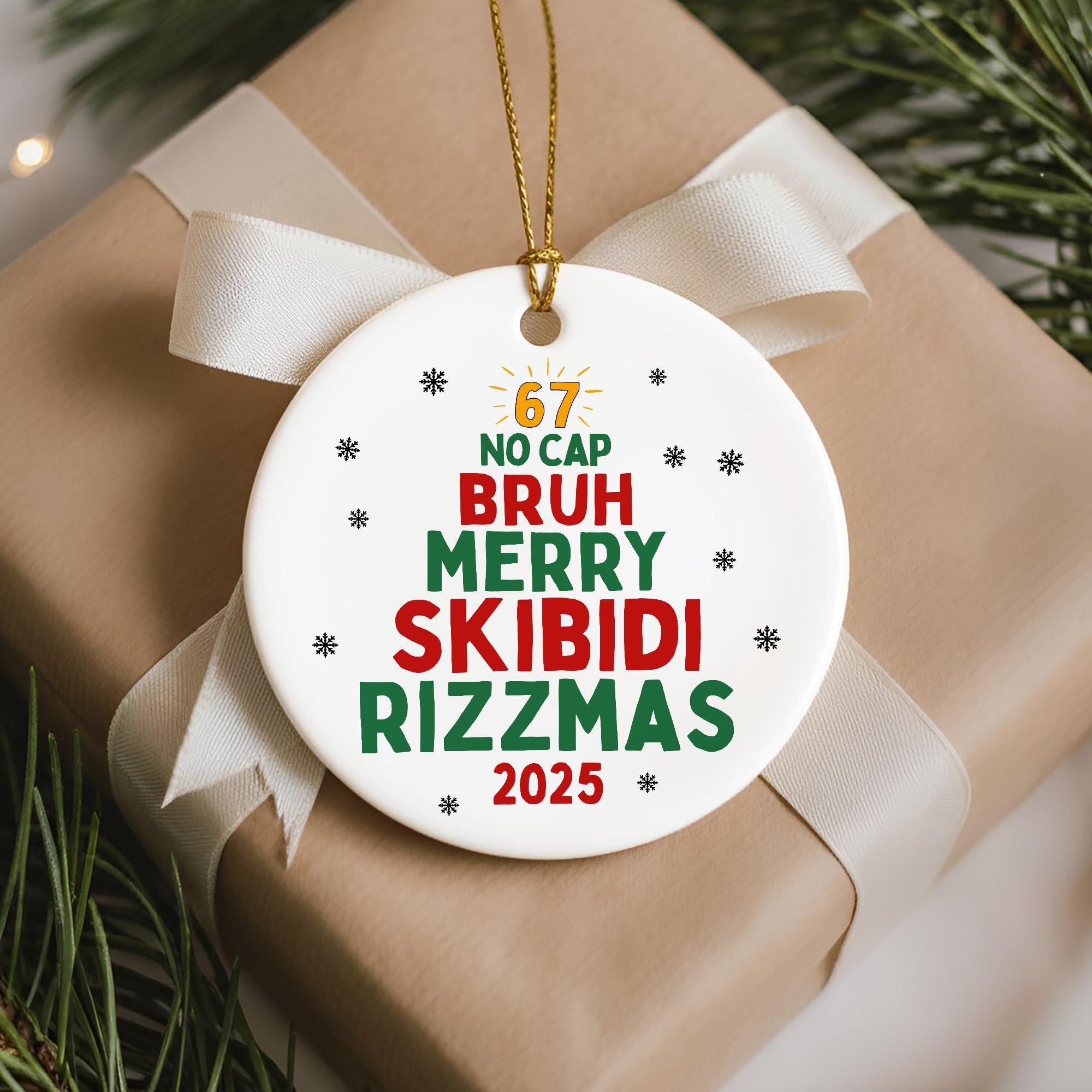 Custom Six Seven 67 2025 Brainrot Meme, Gen Z Teen Slang Christmas Orn - View 4