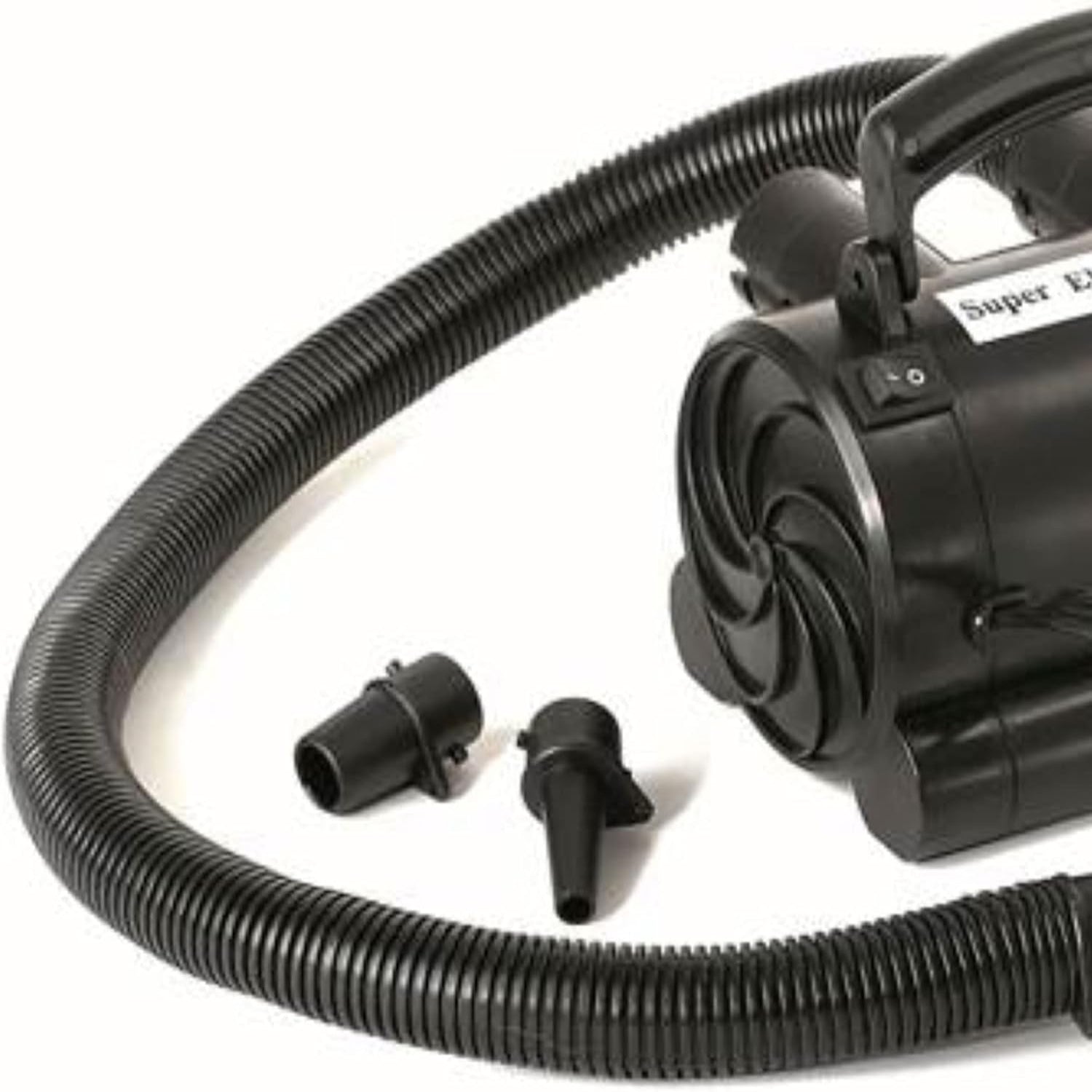 Swimline electric pump for inflatables, compact device with power cord and nozzle attachments for easy inflation of pool toys and floats.