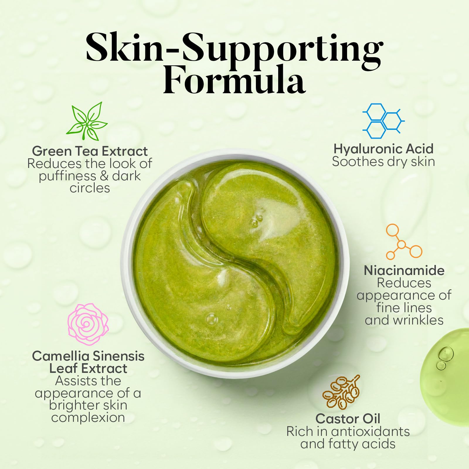 BLOOMORA Green Tea Under Eye Patches Cooling Eye Mask for - BLOOMORA Official Product Imagery - 3