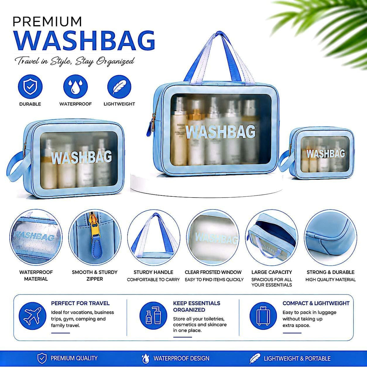 TSA Approved Toiletry Bag Clear Travel Makeup Bags 3Pack - ZMARJ ARTLOGO Official Imagery - 3
