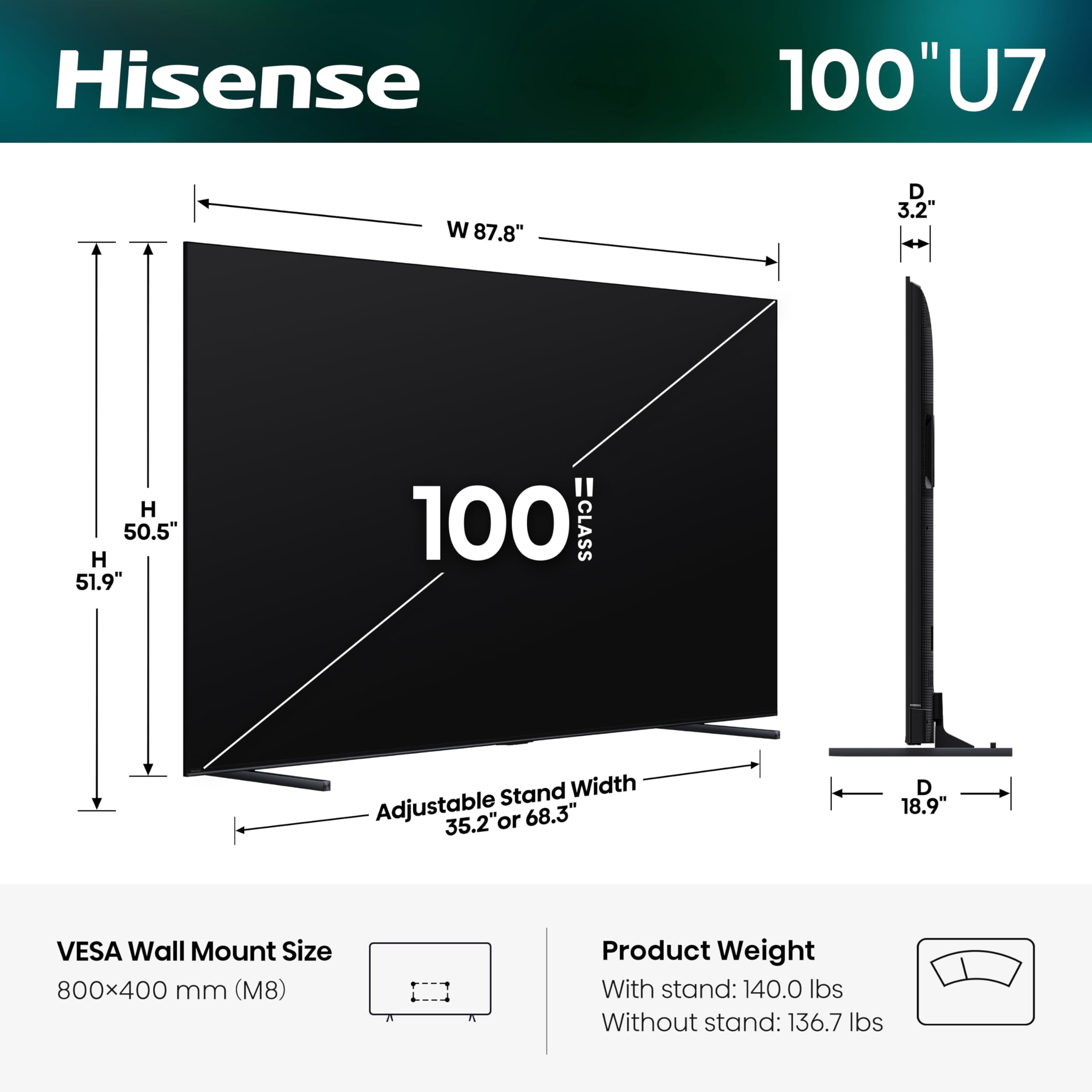 Hisense 100" U7 Mini-LED ULED 4K UHD Best Premium Gaming Smart Go - Hisense Official Product View 3