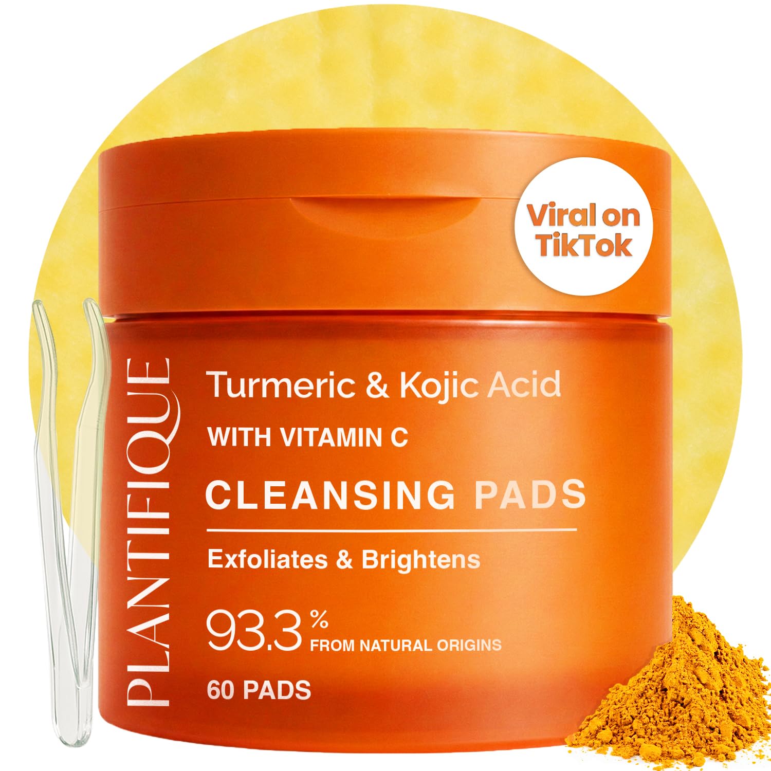 PLANTIFIQUE Kojic Acid & Turmeric Cleansing Pads for Dark Spots, - Product Imagery