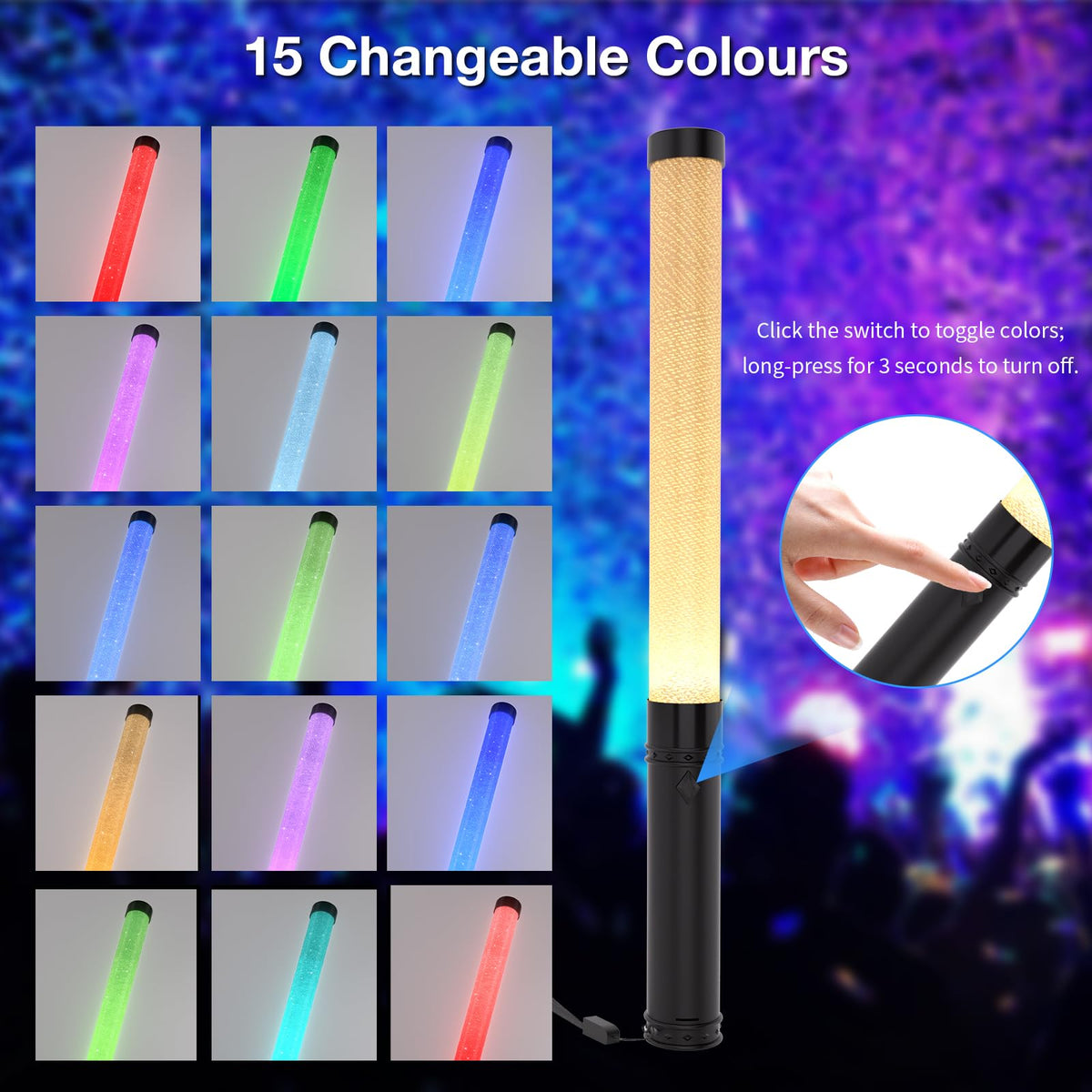 Reusable LED Glow Sticks Rechargeable 15Color Light Sticks - Bsgifts Official Imagery - 5