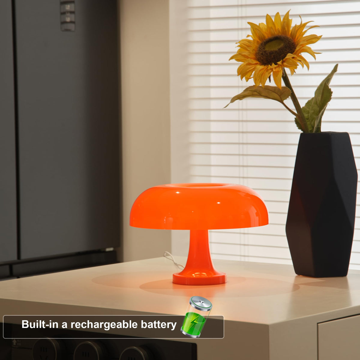 Cordless Mushroom Table Lamp Rechargeable Orange Bedside - DIVEKID Official Imagery - 7