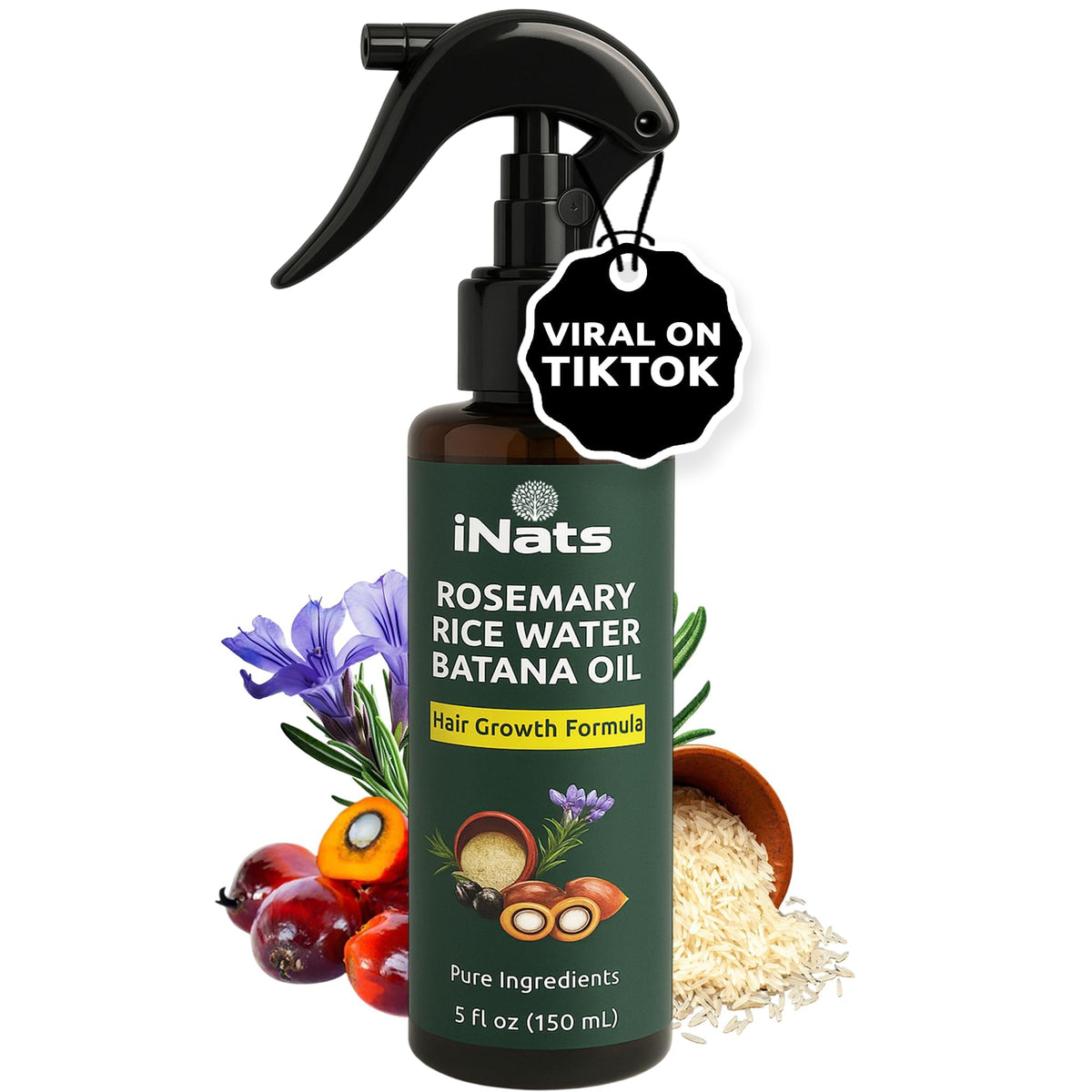 Rosemary Water Spray for Hair Growth Rice Water Spray 5 fl - iNats Official Imagery - 2