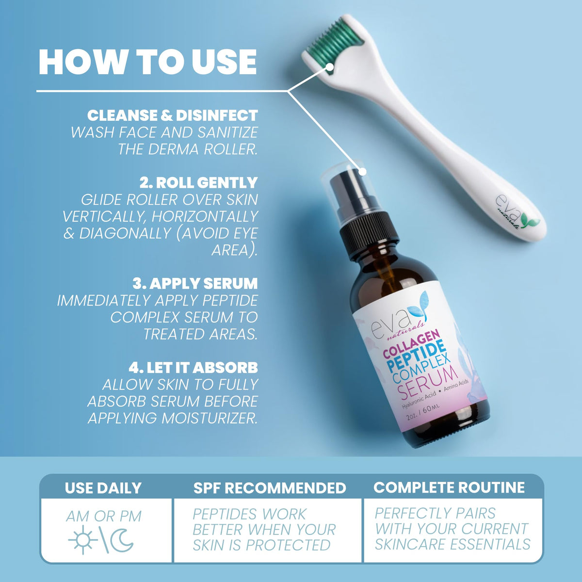 Eva Naturals Peptide Serum 0 25mm Titanium Derma Roller - Eva Naturals Official Imagery - 5