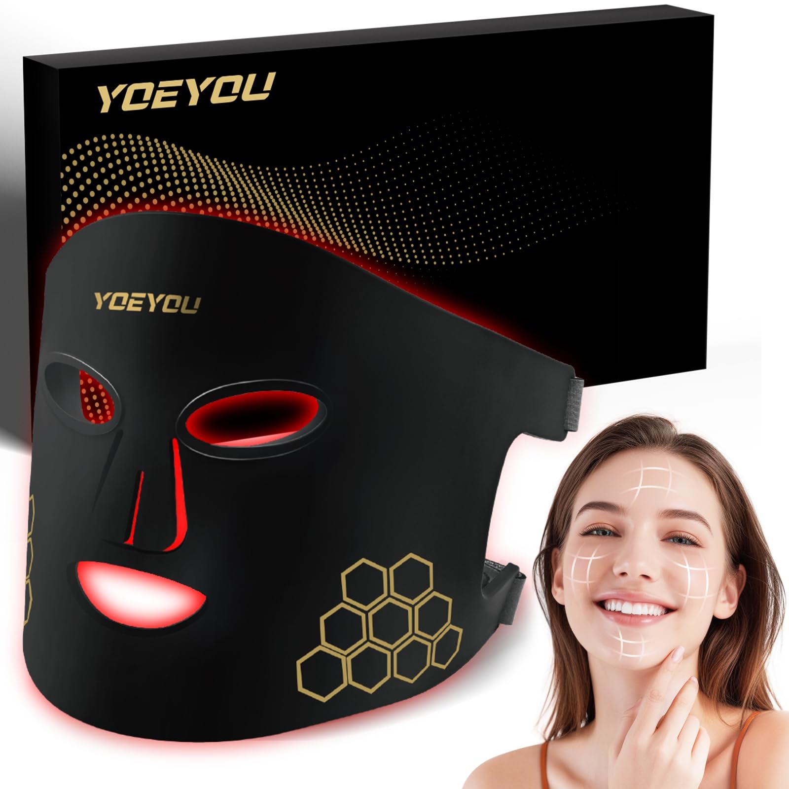 Red Light Therapy for Face, 850nm Near Infrared LED Face Mask - Product Imagery
