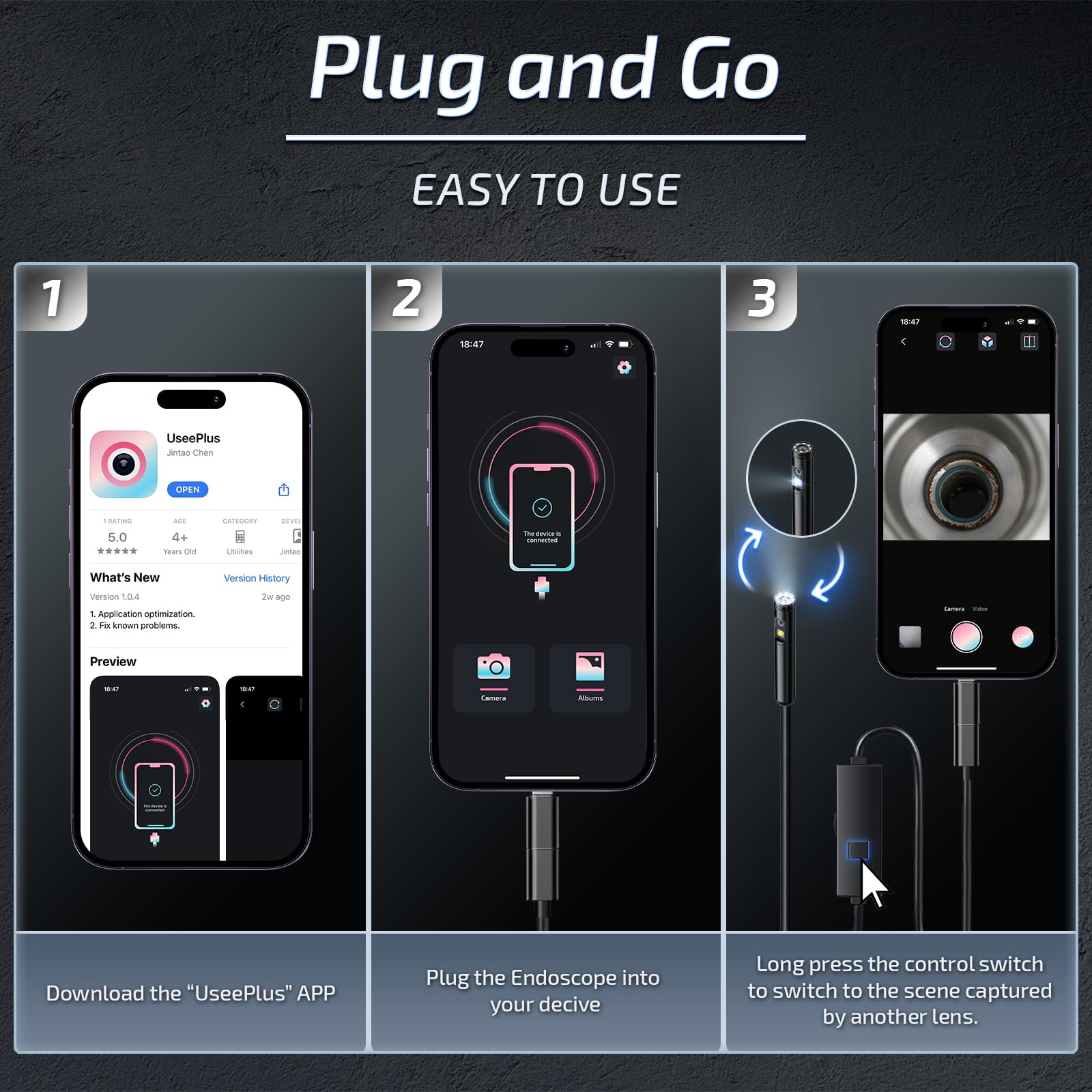 Elecshion Dual Lens Endoscope Camera with Light - Elecshion Official Product View 7