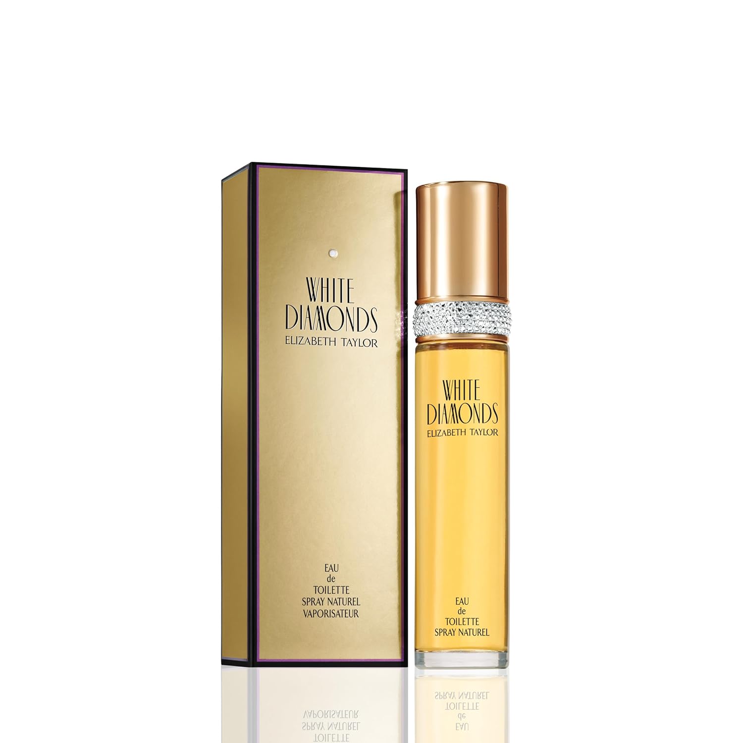 White Diamonds Elizabeth Taylor women's perfume bottle with long-lasting floral fragrance, elegant design and white accents.