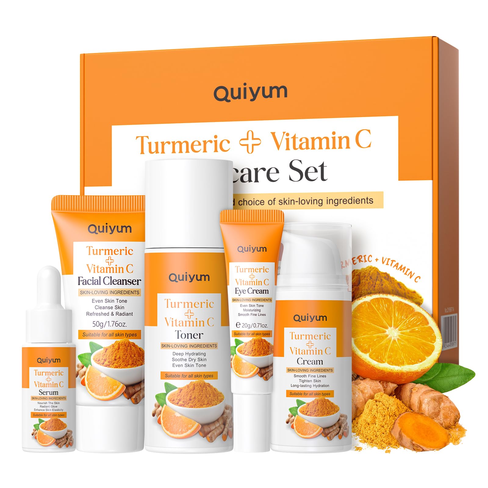 Turmeric Vitamin C Skin Care Set, 5PCS Beauty Routine for Women - Product Imagery