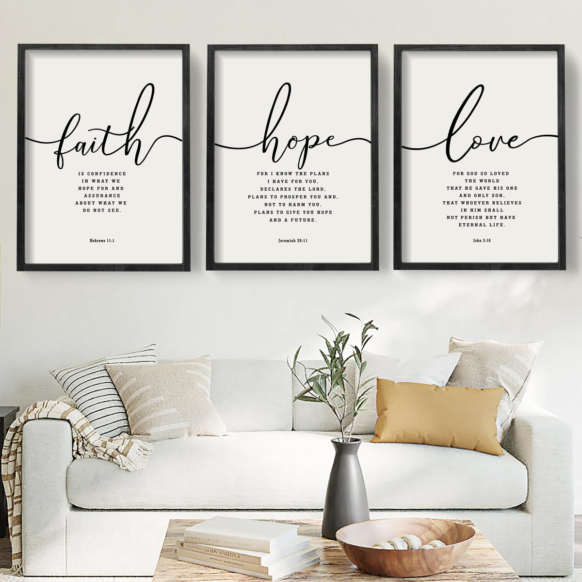 Houmury Set of 3 Framed Farmhouse Bible Verses Wall Decor - Houmury Official Imagery - 2