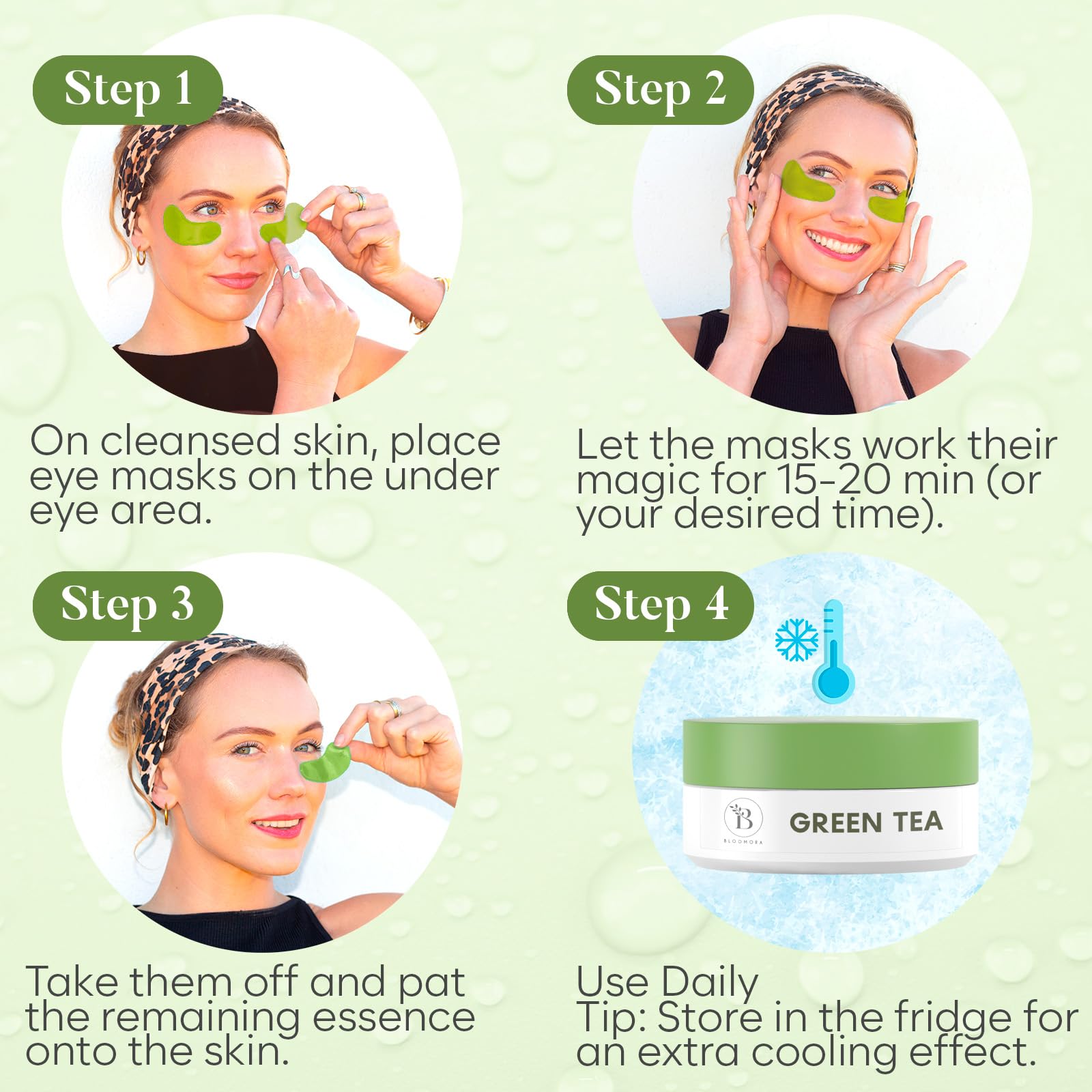 BLOOMORA Green Tea Under Eye Patches Cooling Eye Mask for - BLOOMORA Official Product Imagery - 7