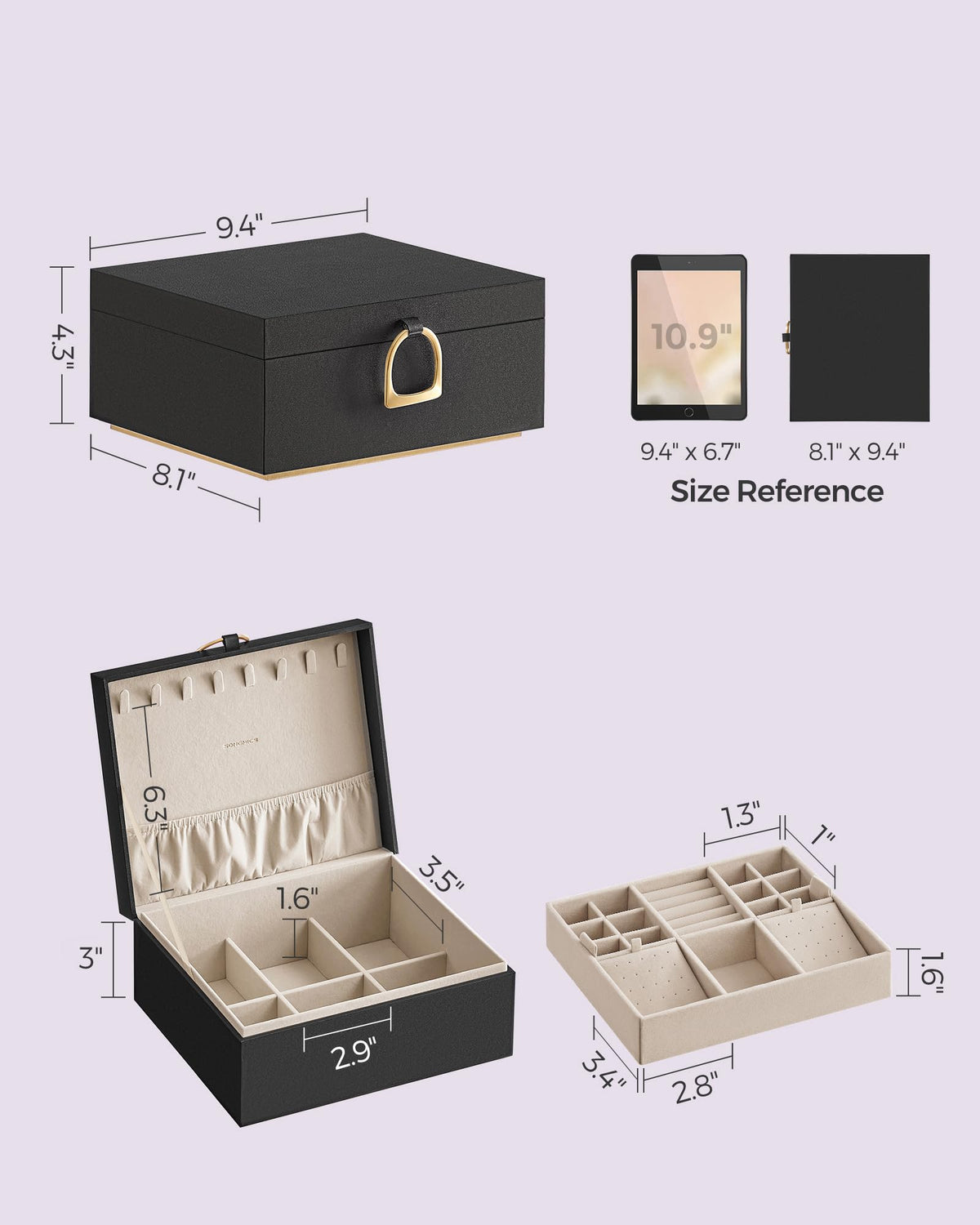 SONGMICS 2 Layer Jewelry Box with Handle Removable Tray - SONGMICS Official Imagery - 4