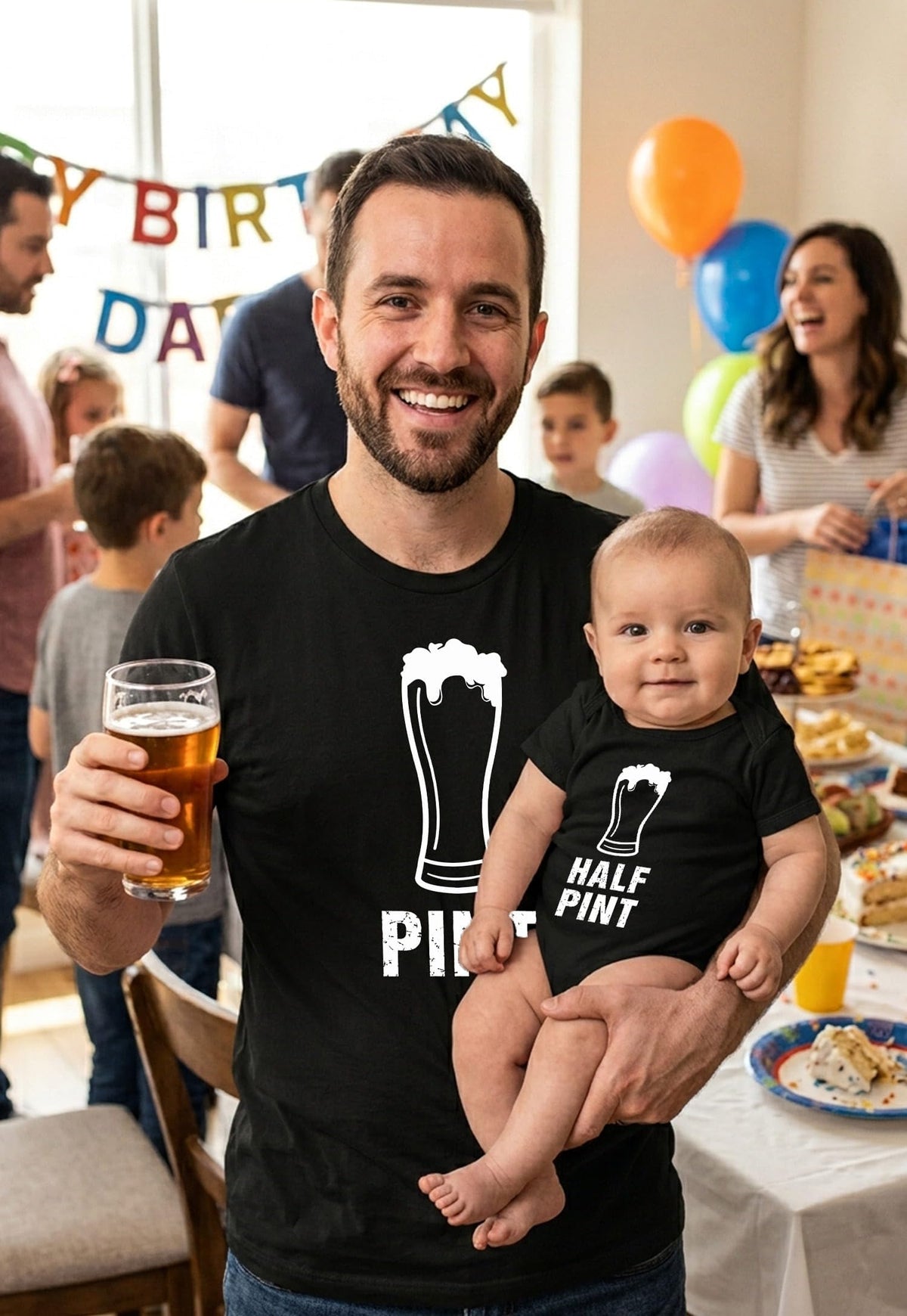 Pint Half Pint Dad Baby Matching Shirts Funny Father s Day - Tstars Official Imagery - 6