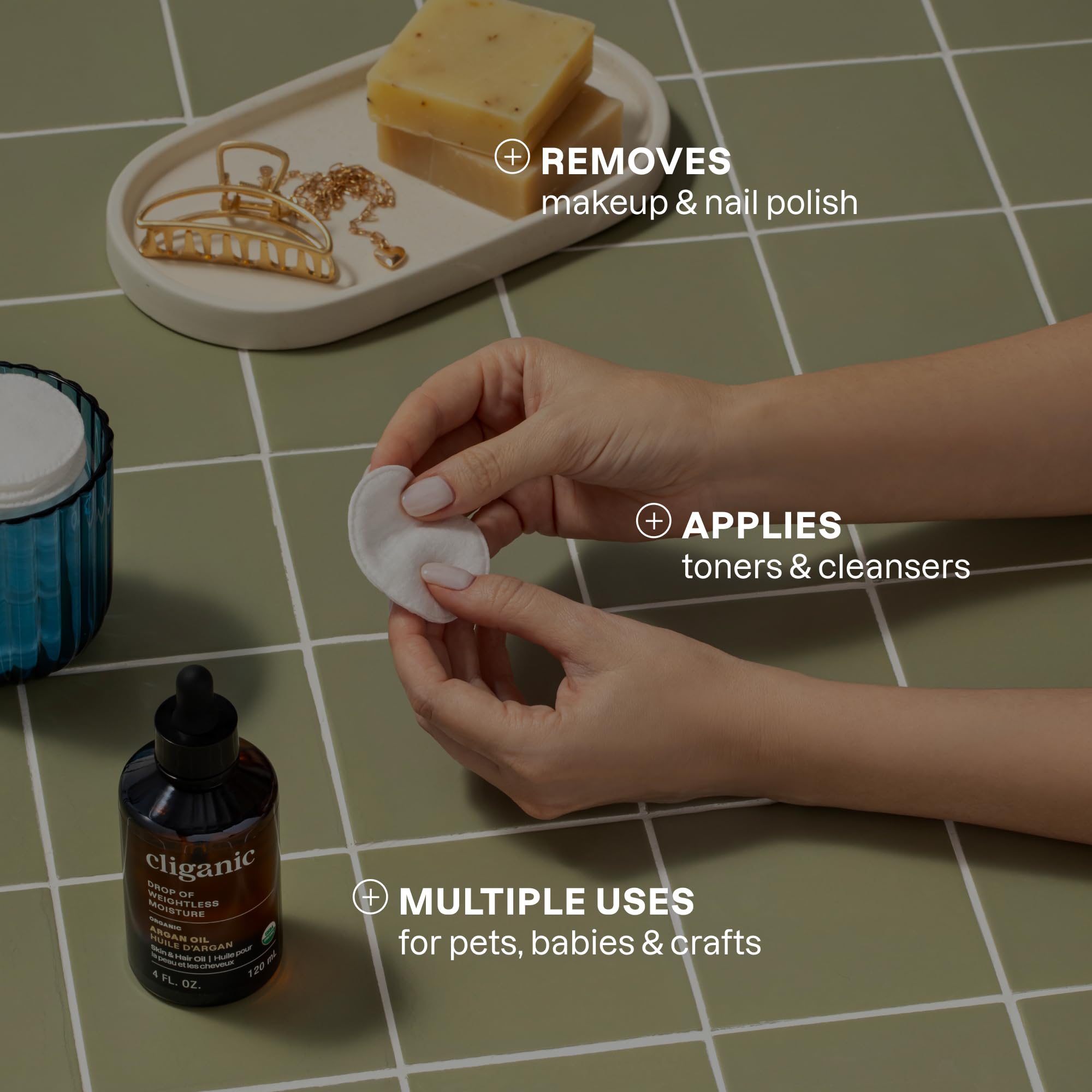 Cliganic Organic Cotton Rounds for Face Makeup Remover Pads - Cliganic Official Product Imagery - 5