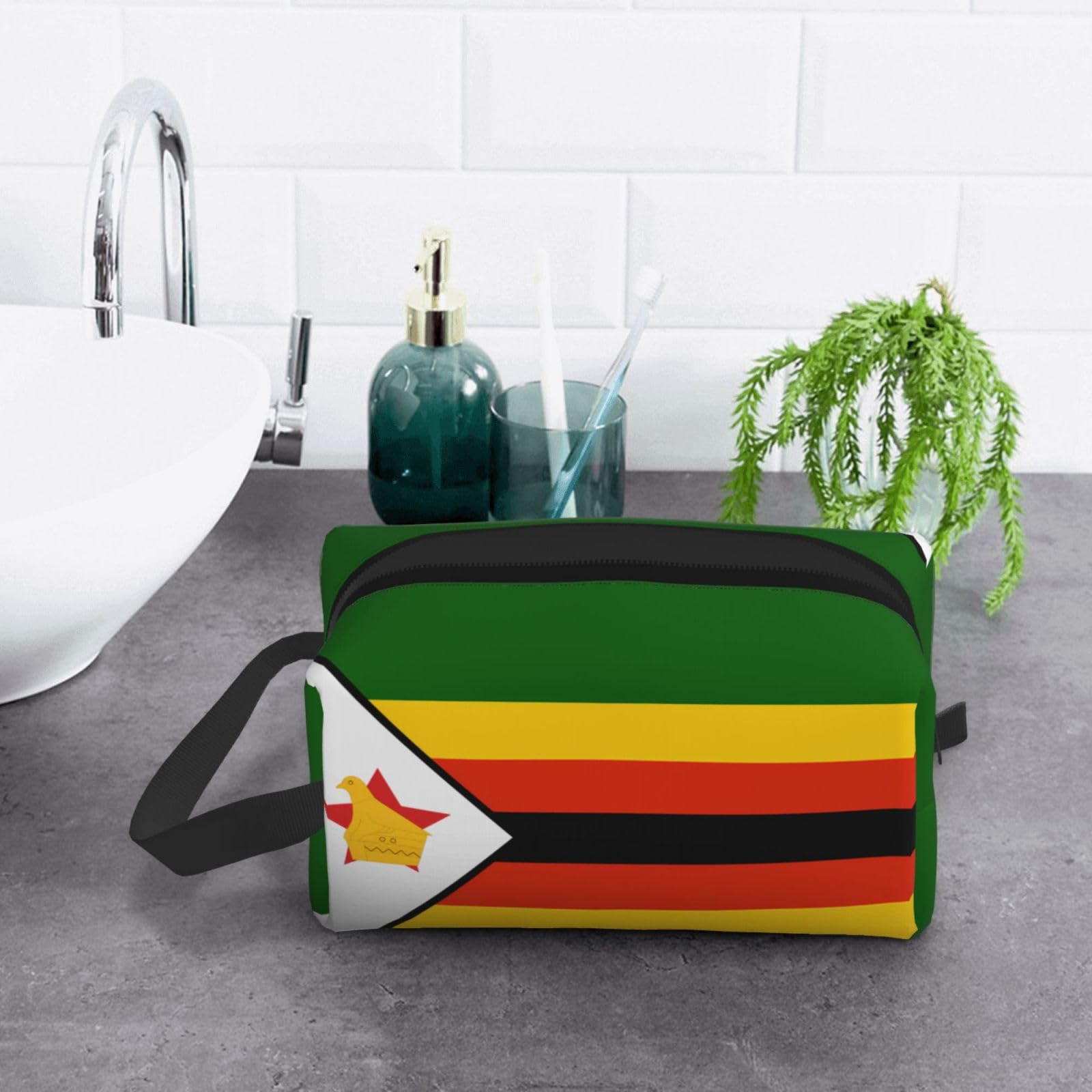 SXZVVBN Flag of Zimbabwe Large Capacity Travel Toiletry Bag Durable Oxford Cloth Makeup Organizer Cosmetic Pouch
