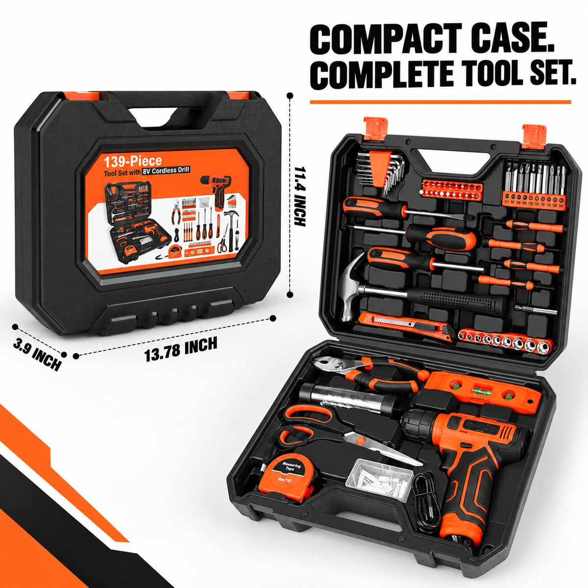 139 Piece Home Tool Kit with 8V Cordless Drill and Storage - Thatool Official Imagery - 4