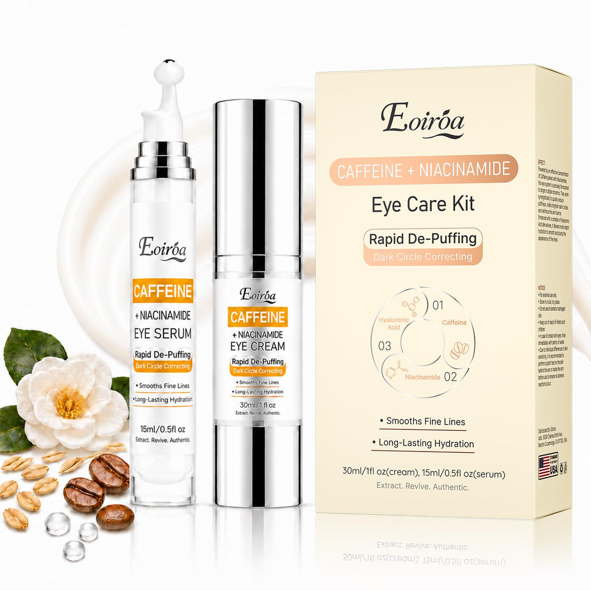 Caffeine Eye Cream for Dark Circles Under Eye Serum with - Eoiroa Official Imagery - 2